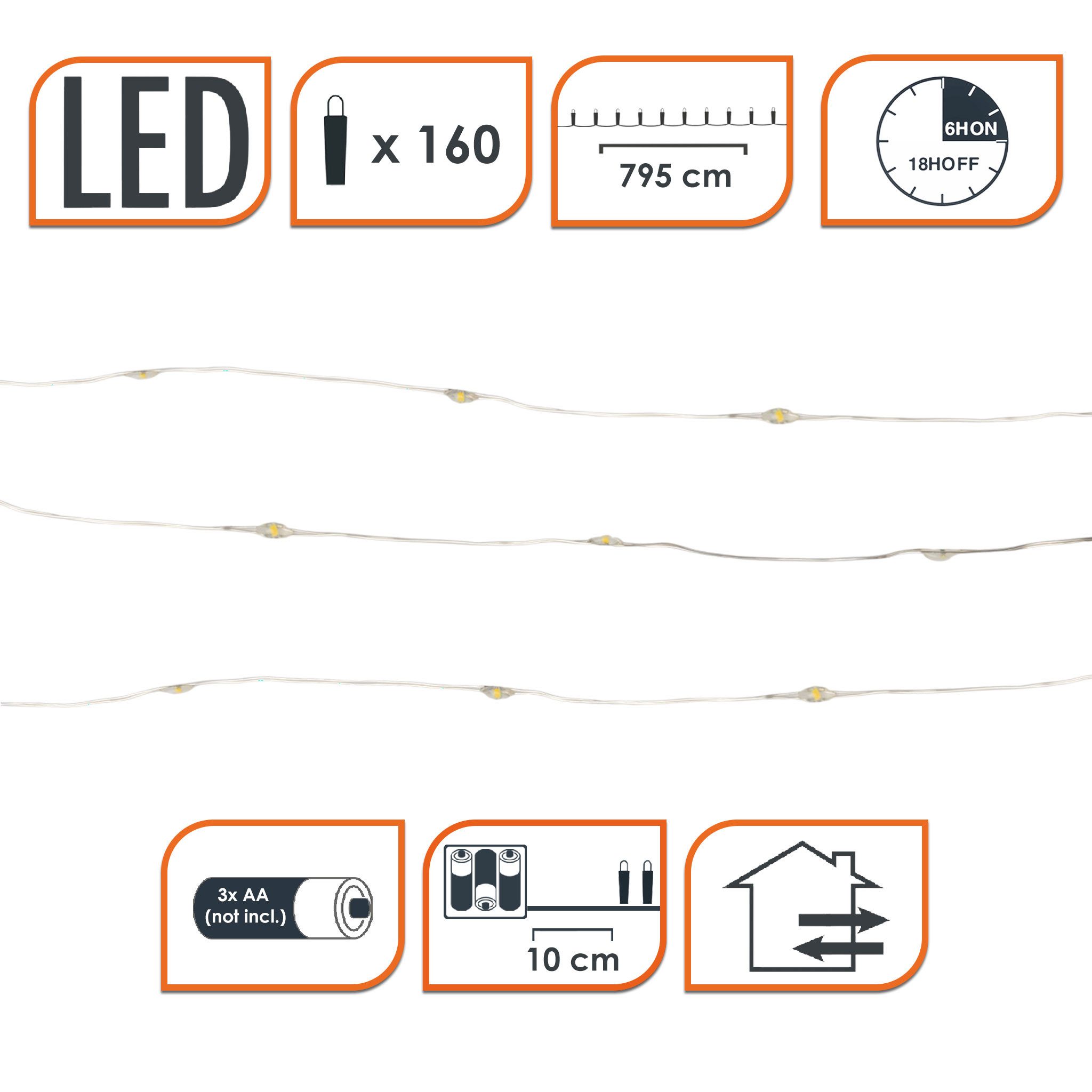 Spetebo LED-Lichterkette Draht Lichterkette 160 LED / 795 cm - warm weiß, 20-flammig, Deko Beleuchtung Indoor / Outdoor - Weihnachten Advent Winter – Bild 2 von 5