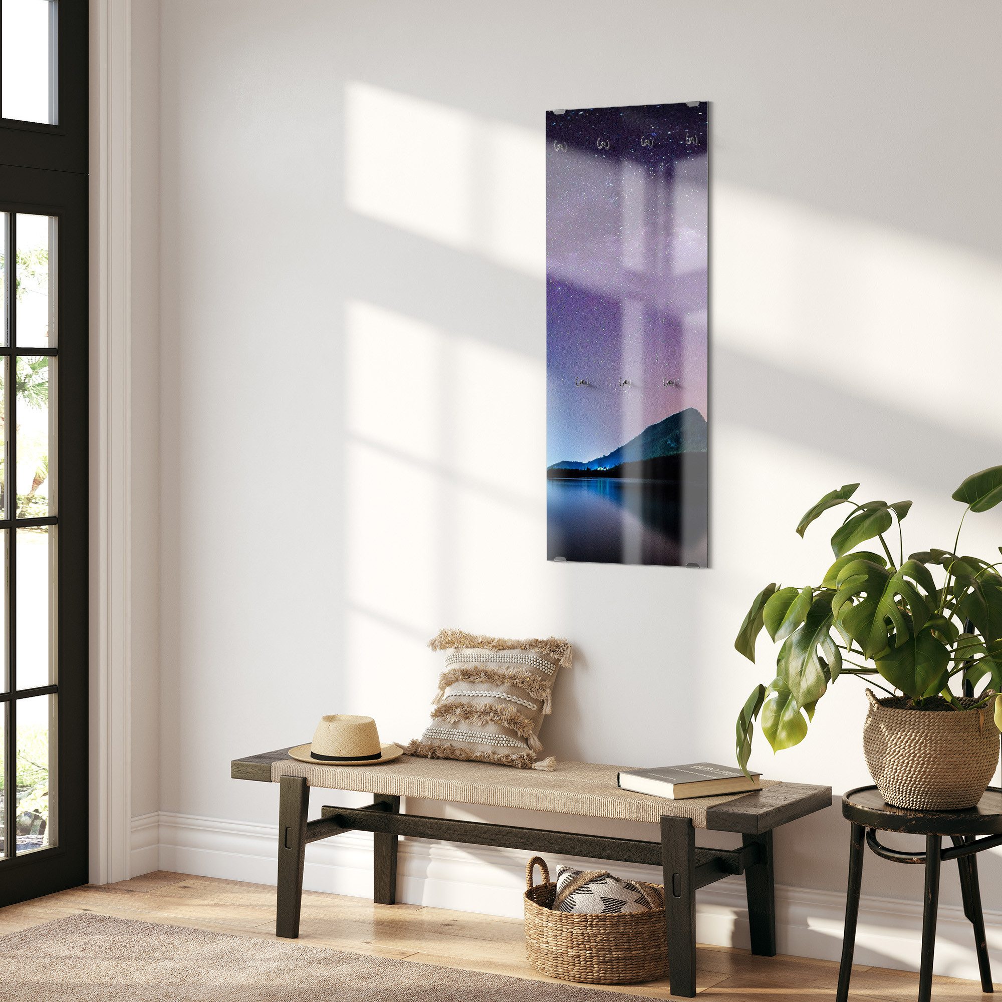 DEQORI Kleiderhaken 'Bergkulisse unter Sternen', Glas Garderobe hängend Flur Jackenhalter modern Wandgarderobe Haken
