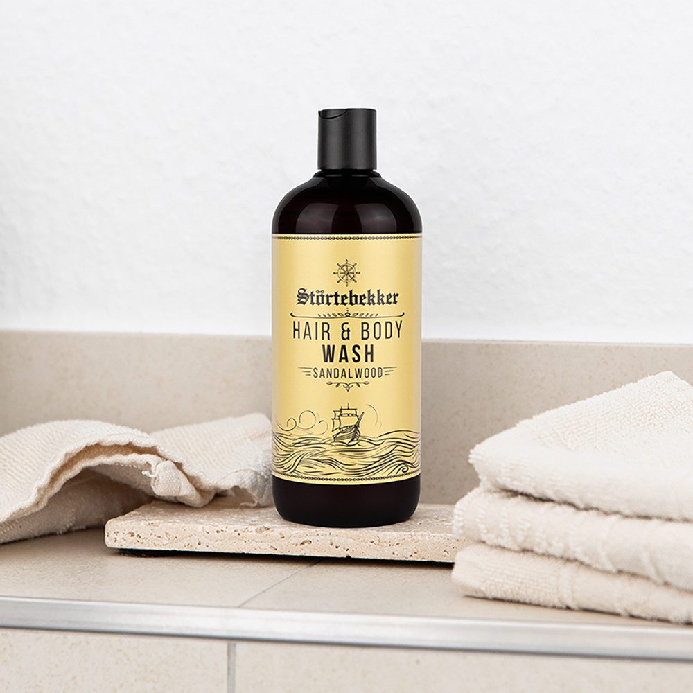 Störtebekker Duschgel - Hair & Body Wash 2in1 - Frischer Sandelholz Duft, Sanfte Pflege für Haare & Haut - Spendet Feuchtigkeit durch Aloe Vera