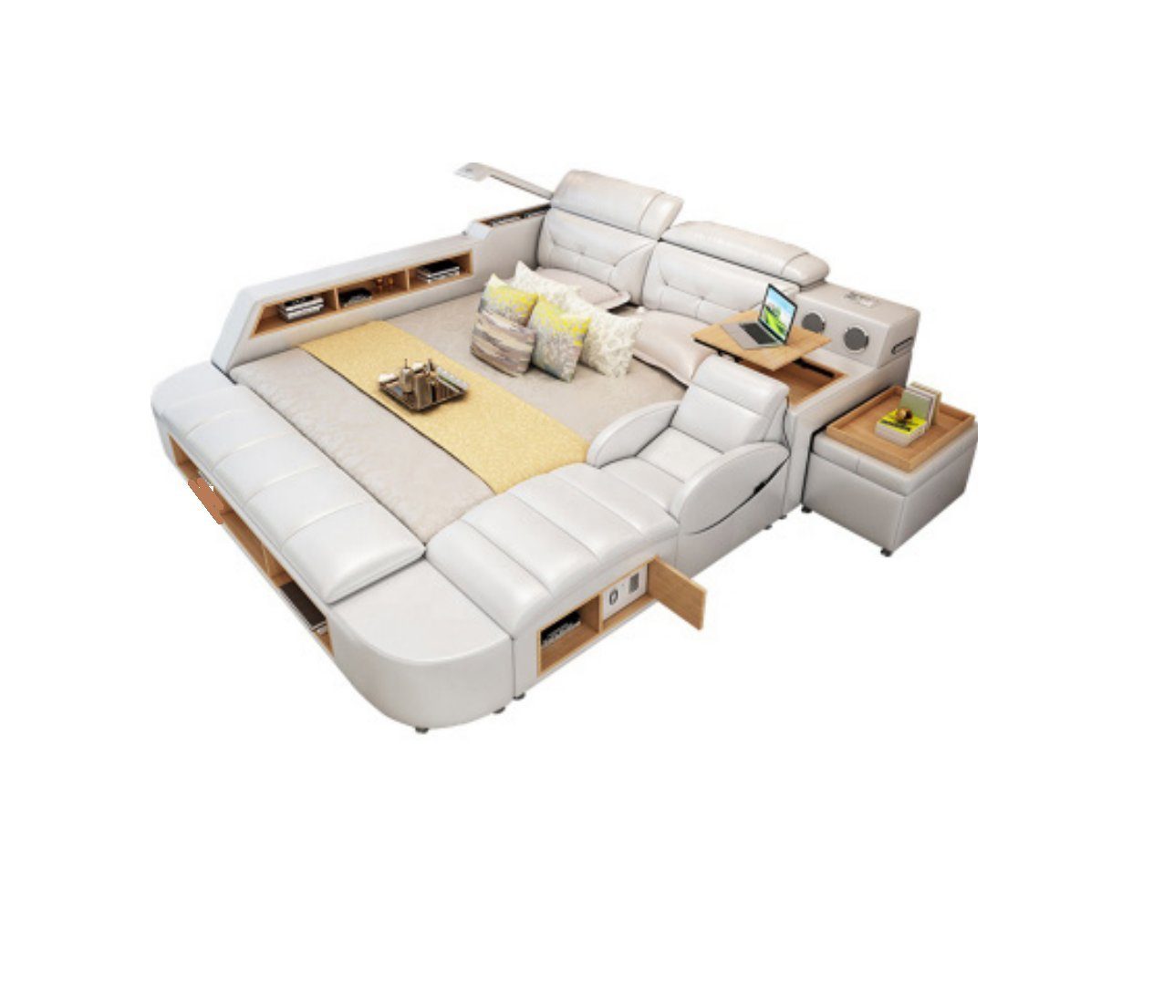 Bett Luxus USB Bett, Betten Multifunktion Hotel JVmoebel Polster Leder Doppel Design