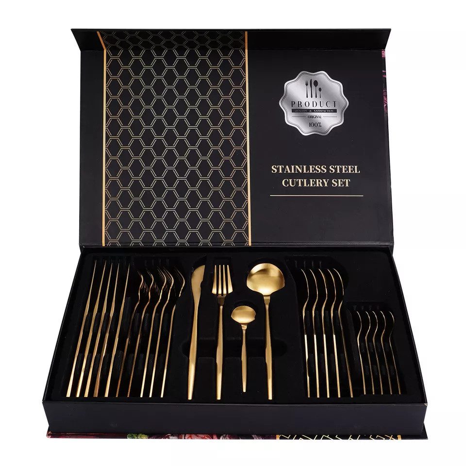 Faizee Möbel Besteck-Set Besteck Set Edelstahl für 6 Personen 24-teiliges Besteckset Luxury Box (24-tlg), Edelstahl