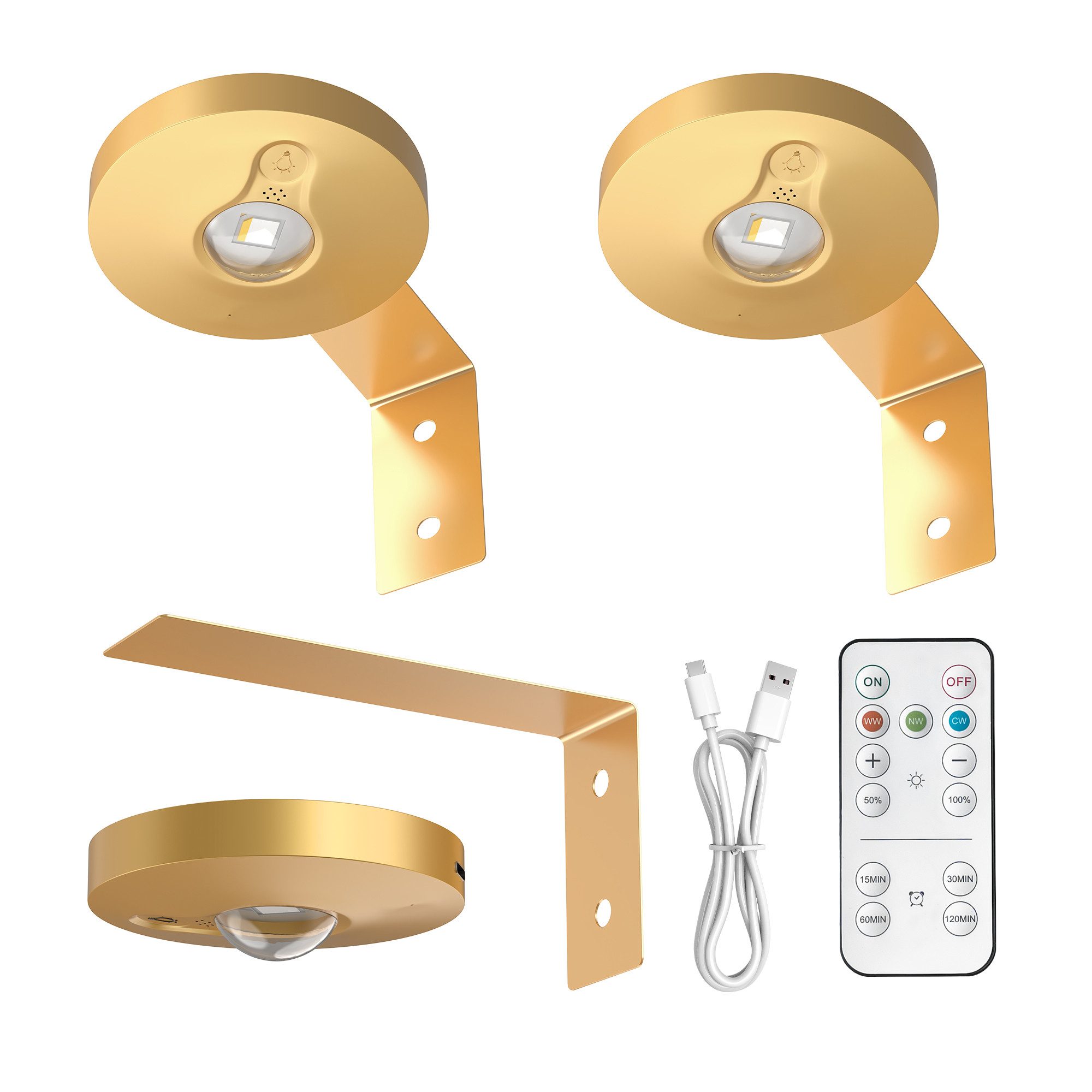 LOHAS-LED LED Bilderleuchte 3er Set Mini Katzenauge LED Wandlampen kabellos mit Fernbedienung, LED fest integriert, Warmweiß, Tageslicht, Kaltweiß, 0,6W 1200mAh Akku dimmbar, montierbar ohne Bohren