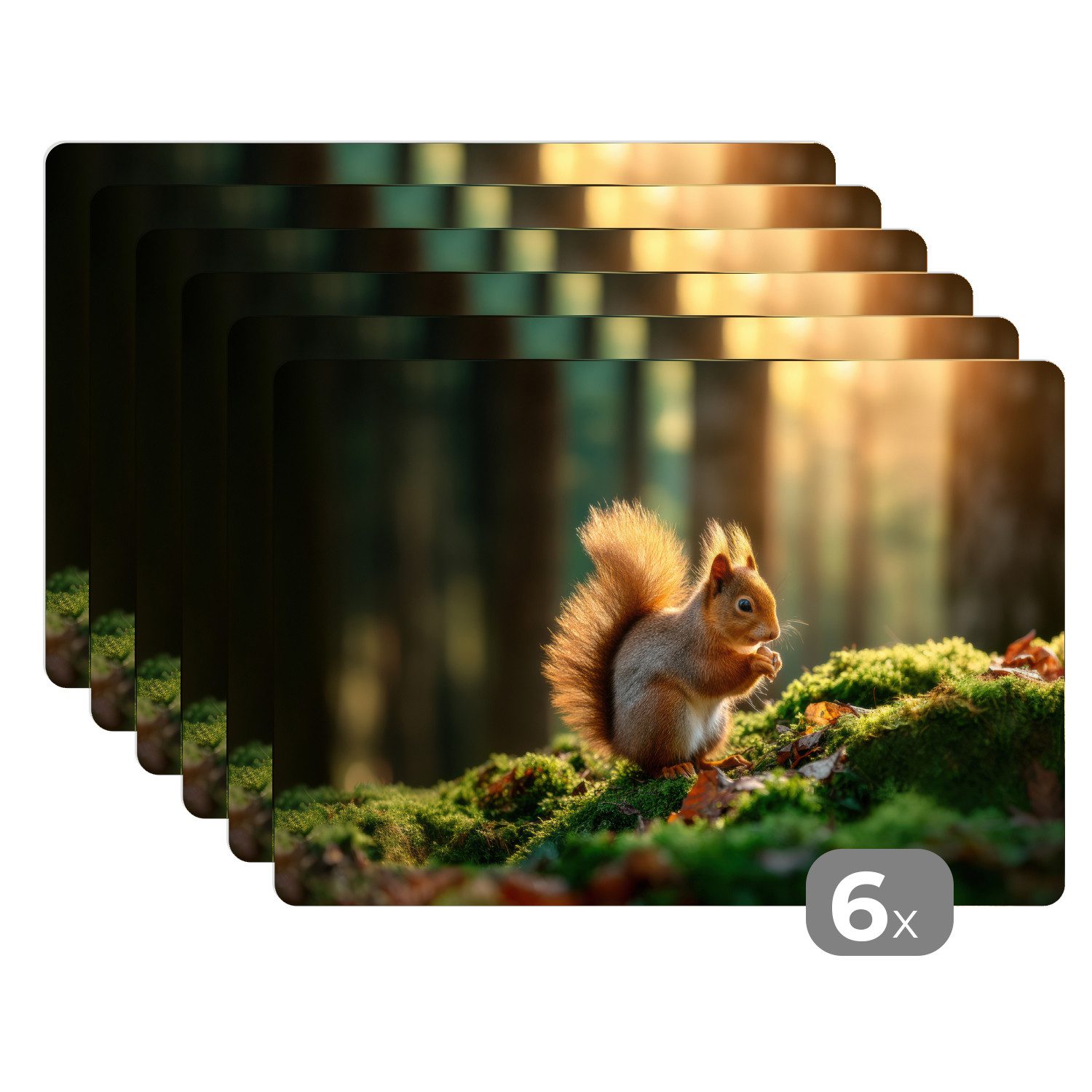 MuchoWow Platzset Eichhörnchen - Nuss - Gras, (6-St), Platzsets, Tischset, günstig online kaufen