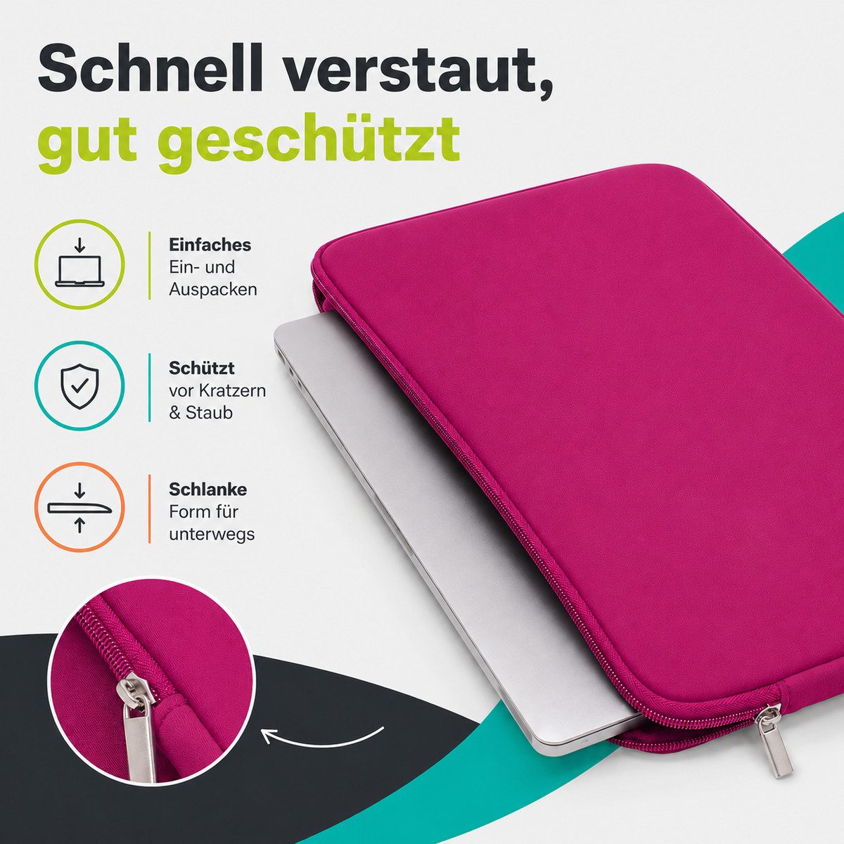 König Design Laptoptasche Universal Notebooktasche 14 Zoll Sleeve Tasche Hülle Laptop Case Cover, weiches Innenfutter zum Schutz vor Kratzern – Bild 5 von 5