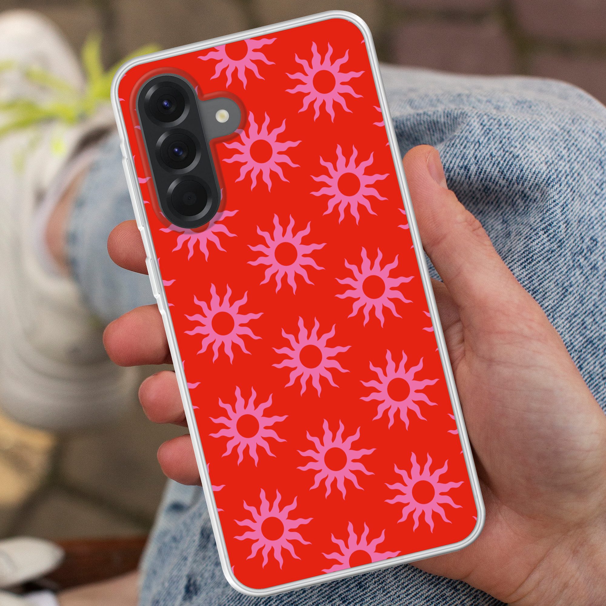 MuchoWow Handyhülle für Samsung Galaxy A56 Sonnen - Rot - Rosa - Muster - Sommer, Phone Case, Silikon, Schutzhülle Dünn