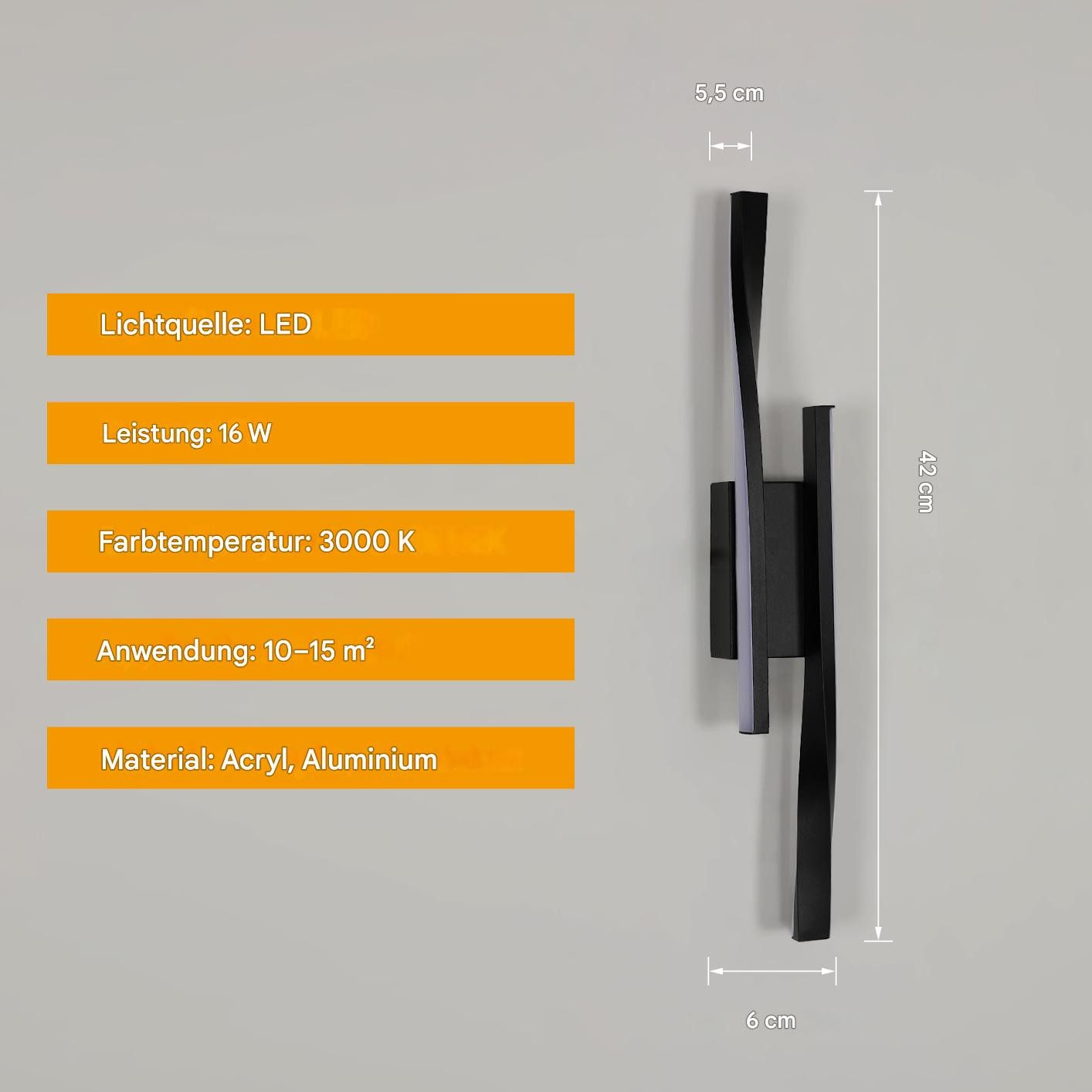 Riserva Kronleuchter LED Wandleuchte Innen 16W Schwarz Warmweiß 42 cm, LED wechselbar