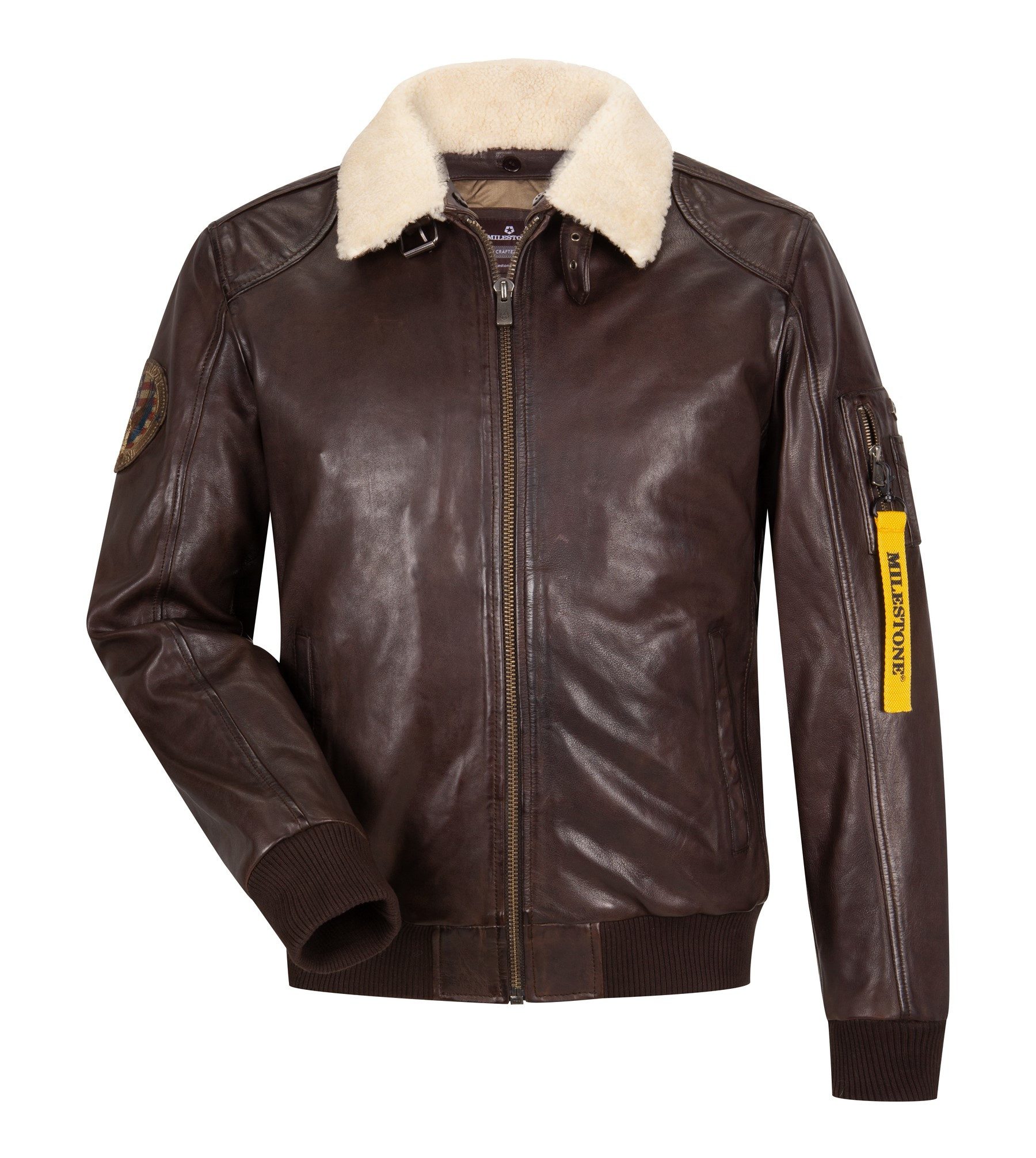 Milestone Lederjacke MSTom with real fur aus Lammleder mit Echt-Lammfell Curly Kragen