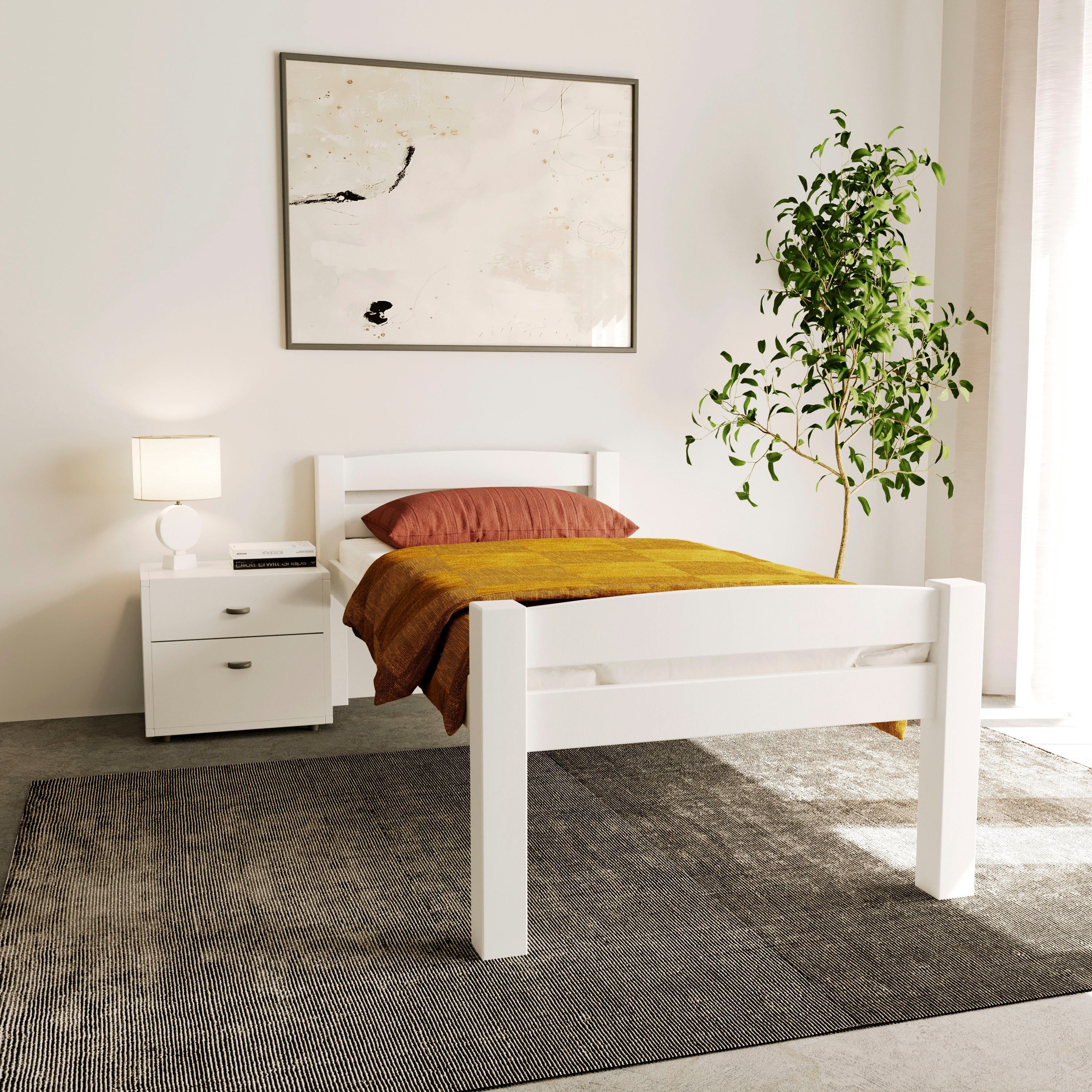 Home affaire Einzelbett "OFI", Jugendbett, Skandinavisches Design, zeitlos elegant, zertifiziertes Massivholz, Liegefläche 90x200 cm