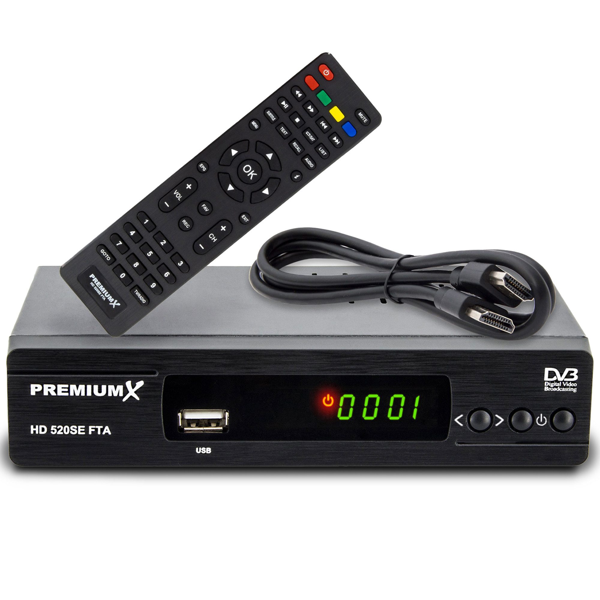 PremiumX 520SE FTA Digital Satelliten-Receiver DVB-S2 HDMI SCART USB Full HD SAT-Receiver