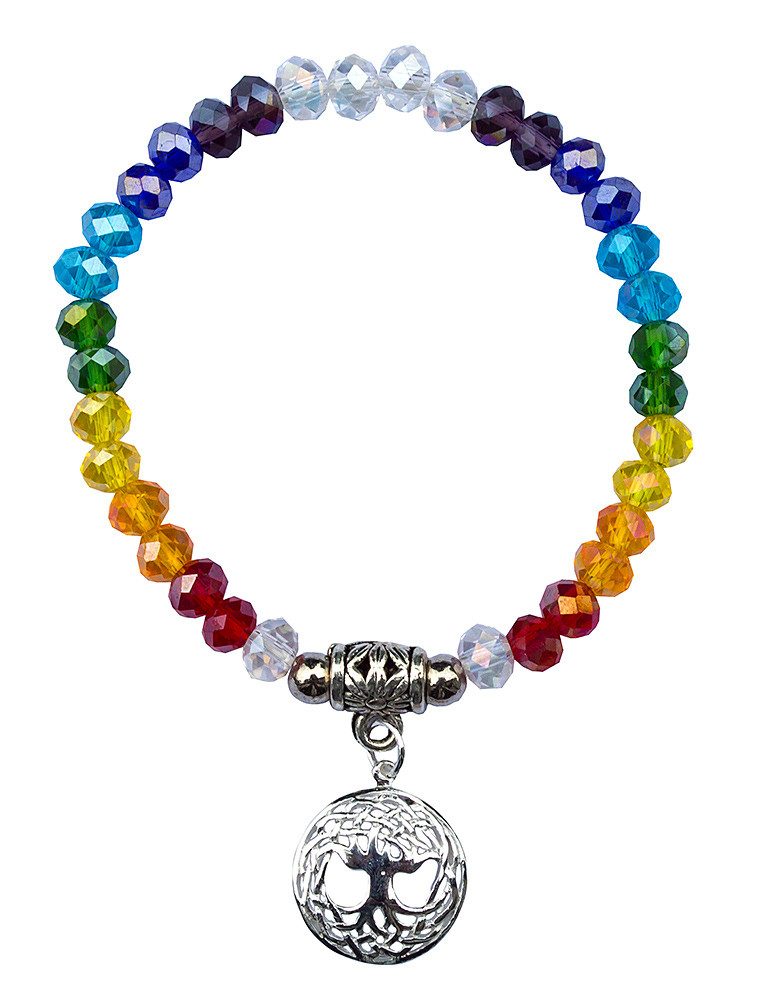 Armkette Tikra "Baum des Lebens Rainbow" Kristallglasperlen/Messing versilbert