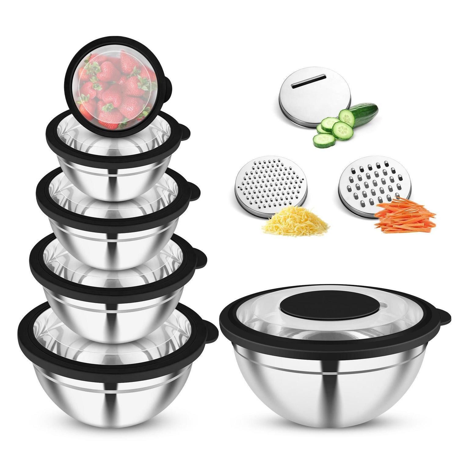 LuxusKollektion Rührschüssel Rührschüssel Set Edelstahl 6er Schwarz, Metall, (6-tlg)