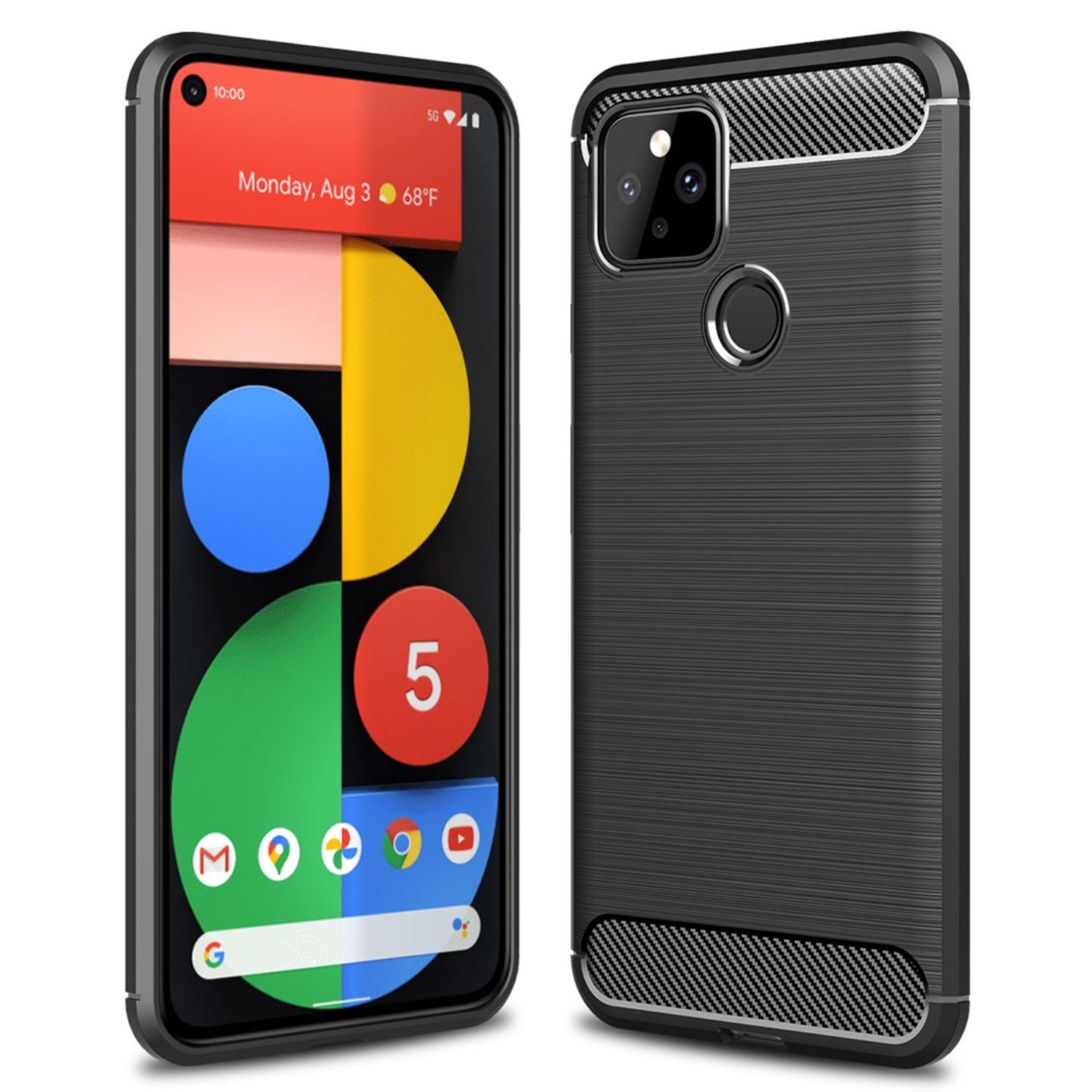 Nalia Smartphone-Hülle Google Pixel 5, Carbon Style Silikon Hülle / Matt Schwarz / Elegantes Business Cover