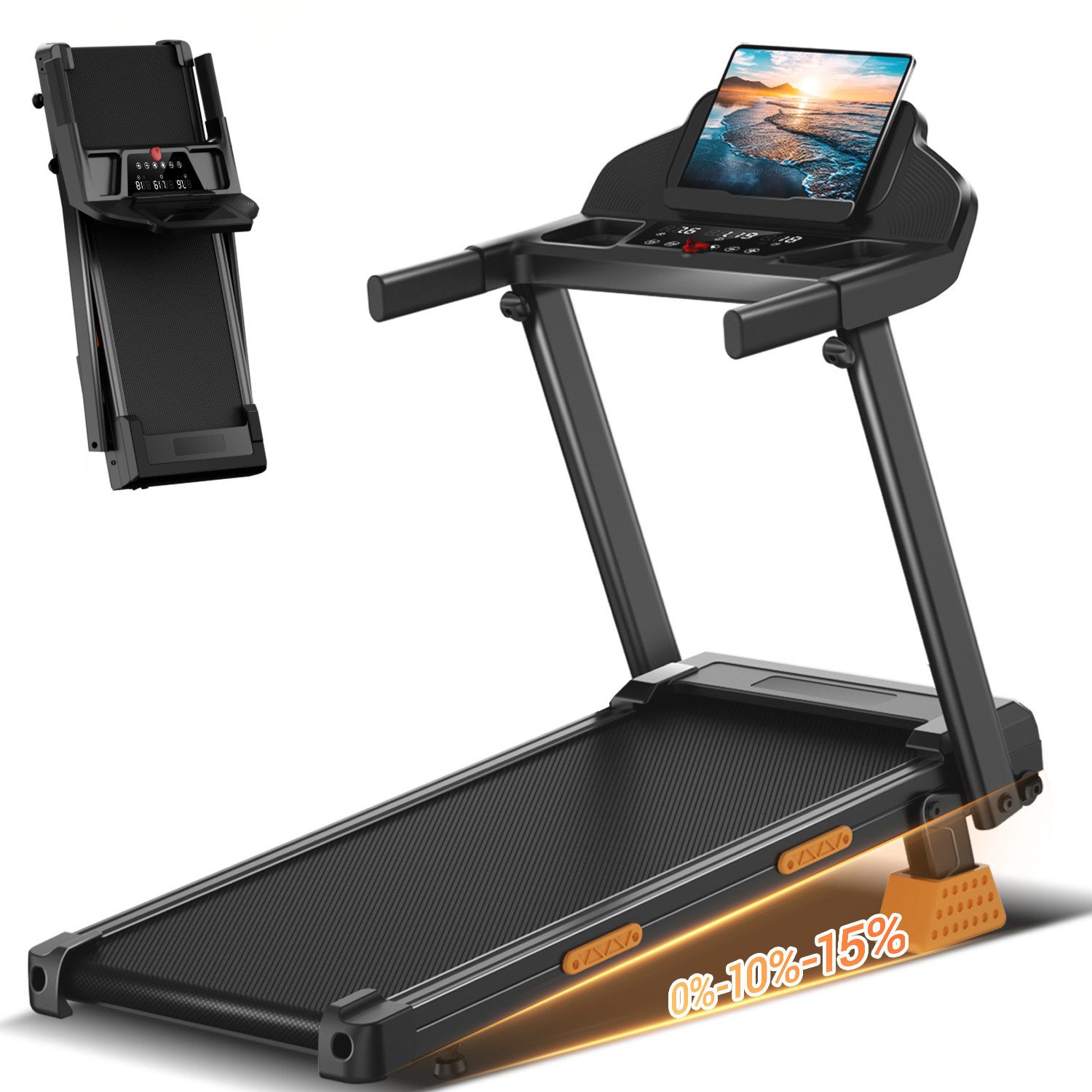 LONTEK Laufband für Zuhause mit 15 % Steigung, 12KM/H Treadmill (1-tlg), 3,0 PS Motor, Belastung 180KG