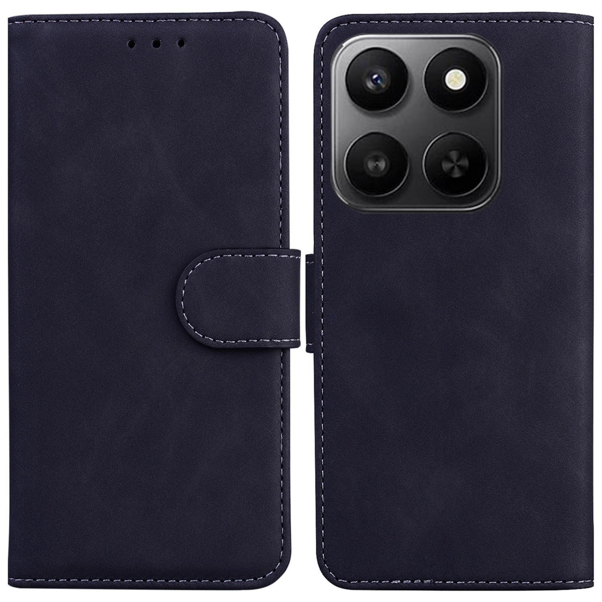 Wigento Handyhülle Für Honor 400 Smart Flip Skin Feel Kunstleder Pure Color Hülle Schwarz, Pure Color Oberfläche