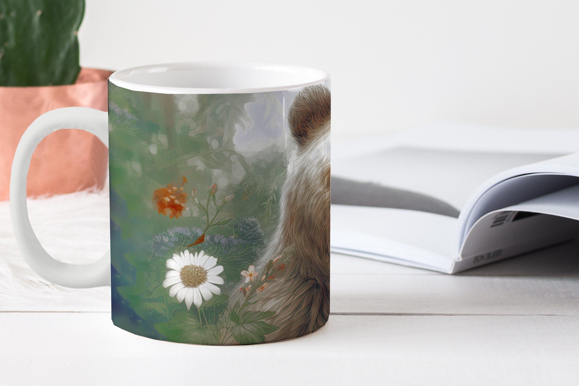 MuchoWow Tasse Braunbär - Wildtiere Kaffeetassen, - Becher, Pflanzen, Keramik, Teetasse, Teetasse, - Geschenk Blumen