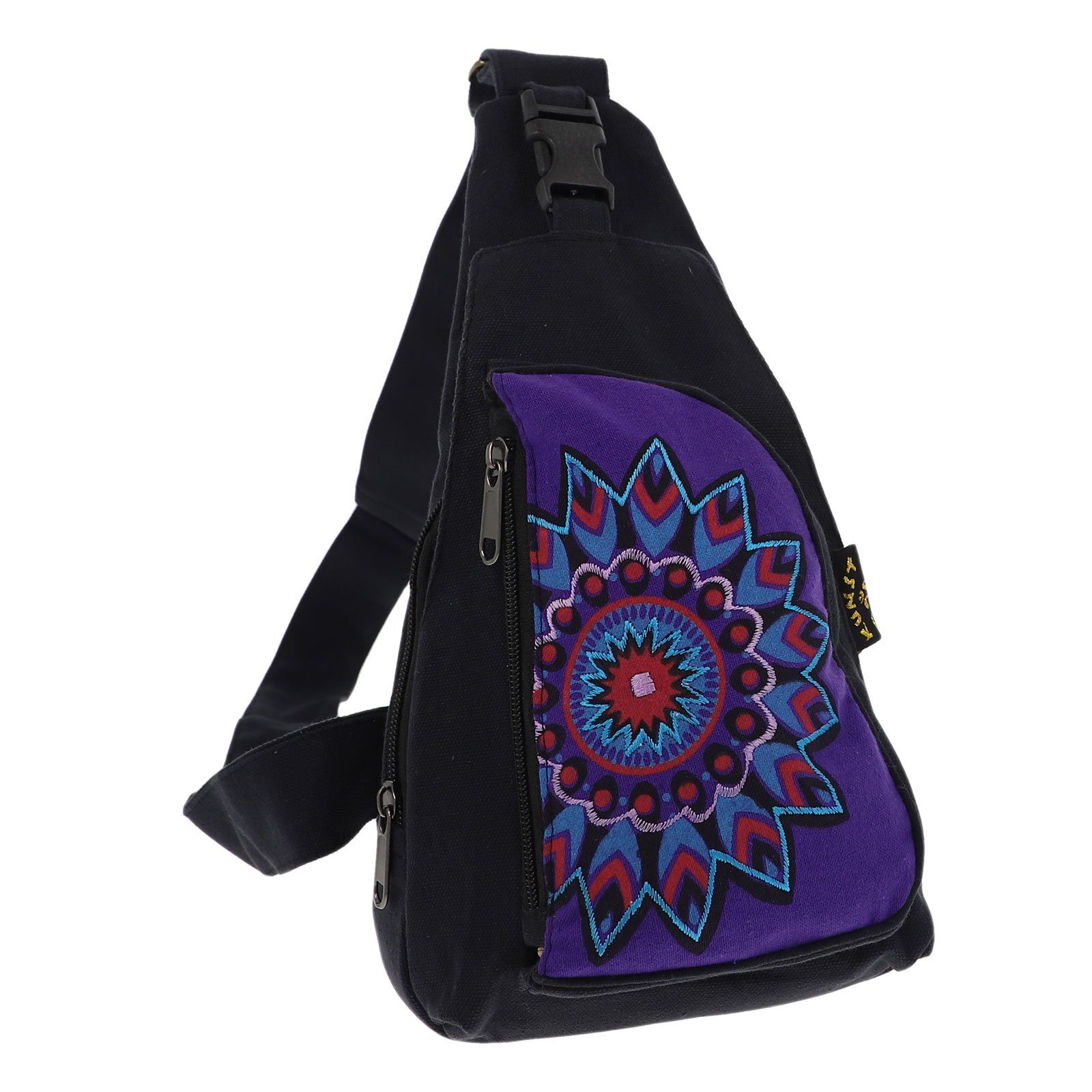 KUNST UND MAGIE Schultertasche Hippie Bodybag Schultertasche Slingbag Rucksack Brutsttasche Mandala S Schwarz / Lila