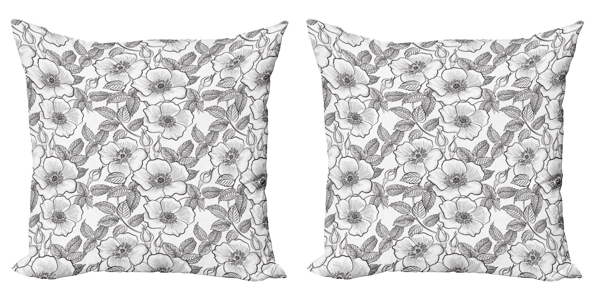 Kissenbezüge Modern Accent Doppelseitiger Digitaldruck, Blumen (2 Weiß Stück), Blühende Budding Abakuhaus