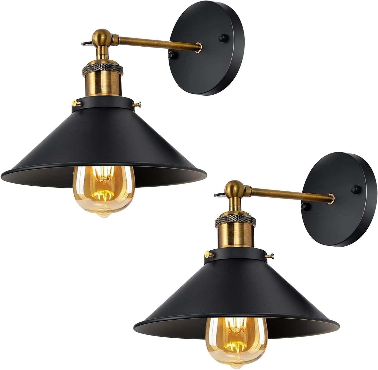 Riserva Wandleuchte 2er Set Industrielle Vintage-Wandleuchte Schwarz E27 Metall