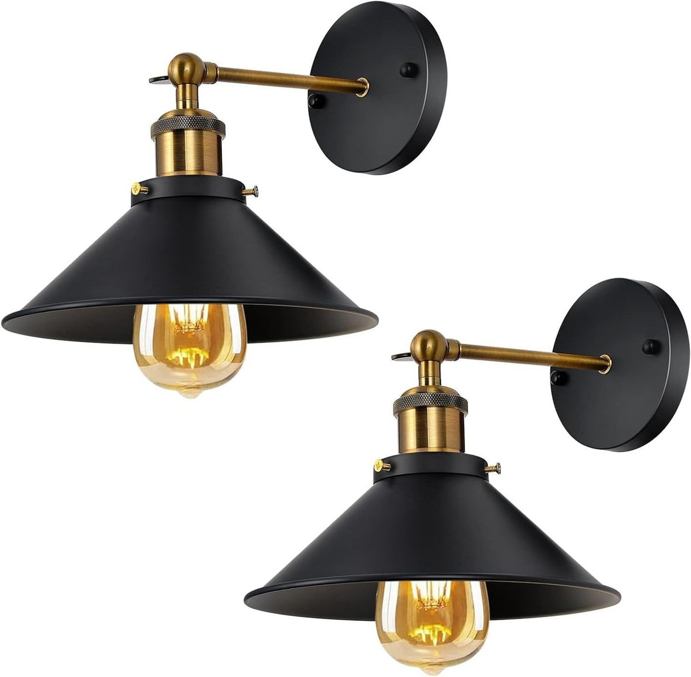 Riserva Wandleuchte 2er Set Industrielle Vintage-Wandleuchte Schwarz E27 Metall