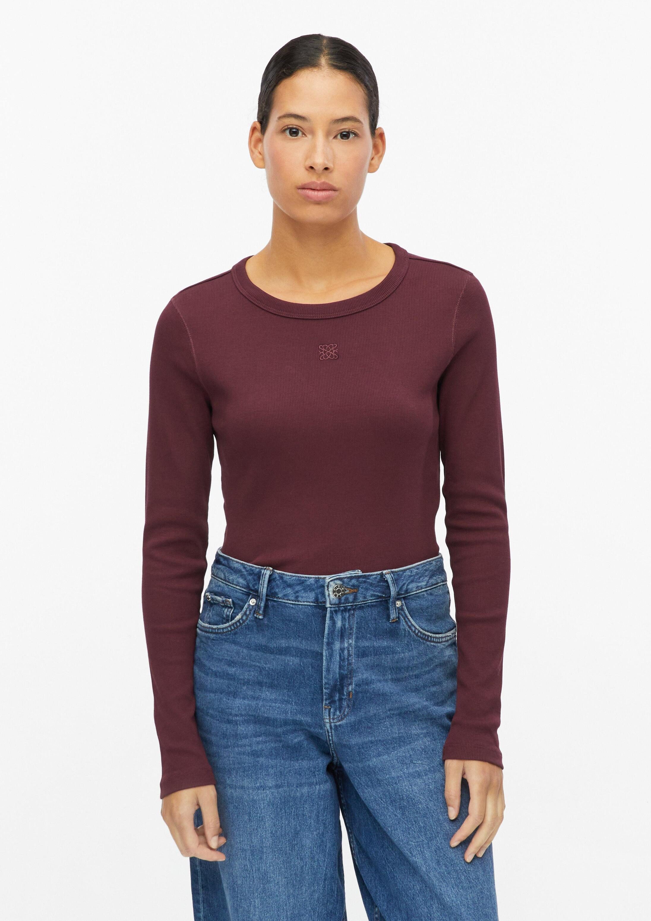 s.Oliver Langarmshirt T-Shirt Geripptes T-Shirt im Slim Fit mit Stickerei