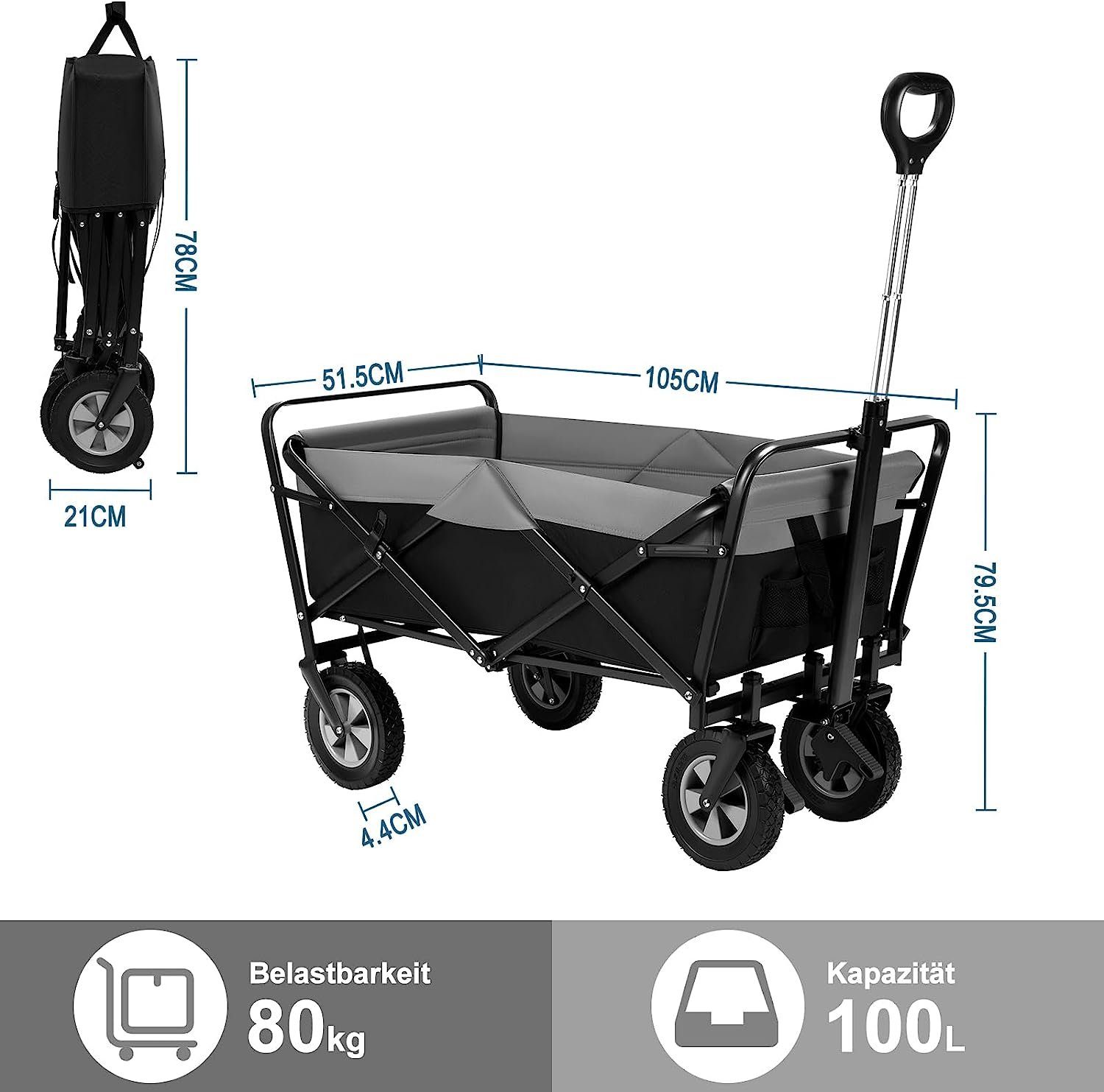 EUGAD Bollerwagen (1-tlg), faltbar, 100 L Transportwagen, verstellbarer Griff