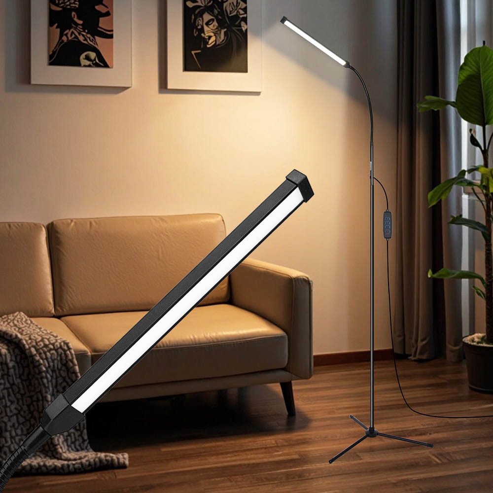 Jibenhome LED Leselampe Moderne Verstellbare LED Stehleuchte dimmbar,3000K/4000K/6000K, LED fest integriert,mit flexiblem Schwanenhals,Home Office Büro