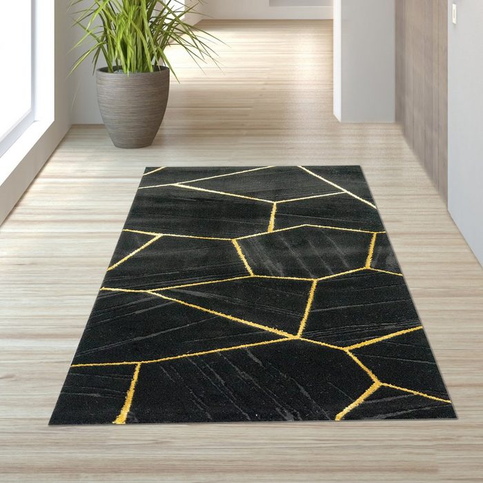 Teppich Wohnzimmerteppich geometrisches Muster in schwarz gold TeppichHome24 rechteckig OR11103