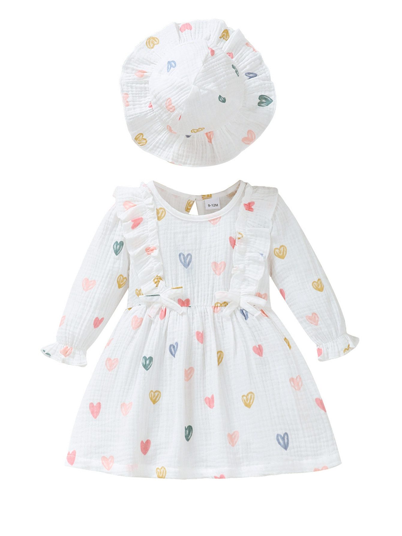 Lapastyle Druckkleid Baby Mädchen Kleidung, Langärmelig Kleid mit Hut, 100 % Baumwolle (Schleppe + Hut) mit allover Print