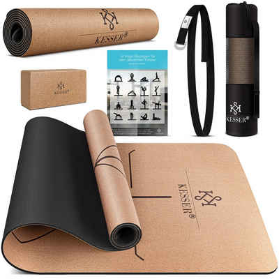 KESSER Yogamatte, Yogamatte Kork Inkl. Tragegurt Tasche Yoga-Block Gymnastik