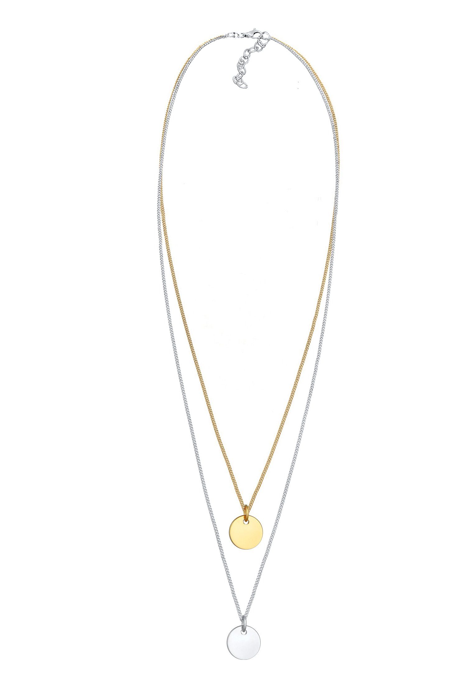 Elli Gliederkette Layer Kette mit Kreis Plättchen 925 Silber