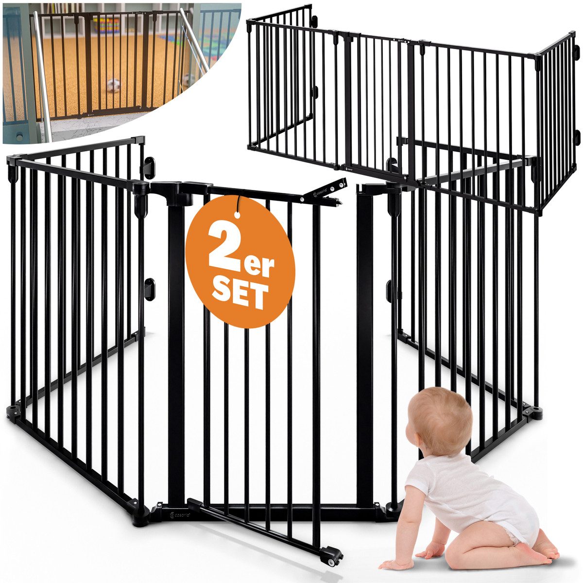 Casaria Kamingitter, 2er Set Kaminschutzgitter Tür Schloss Faltbar 612x76cm Absperrgitter