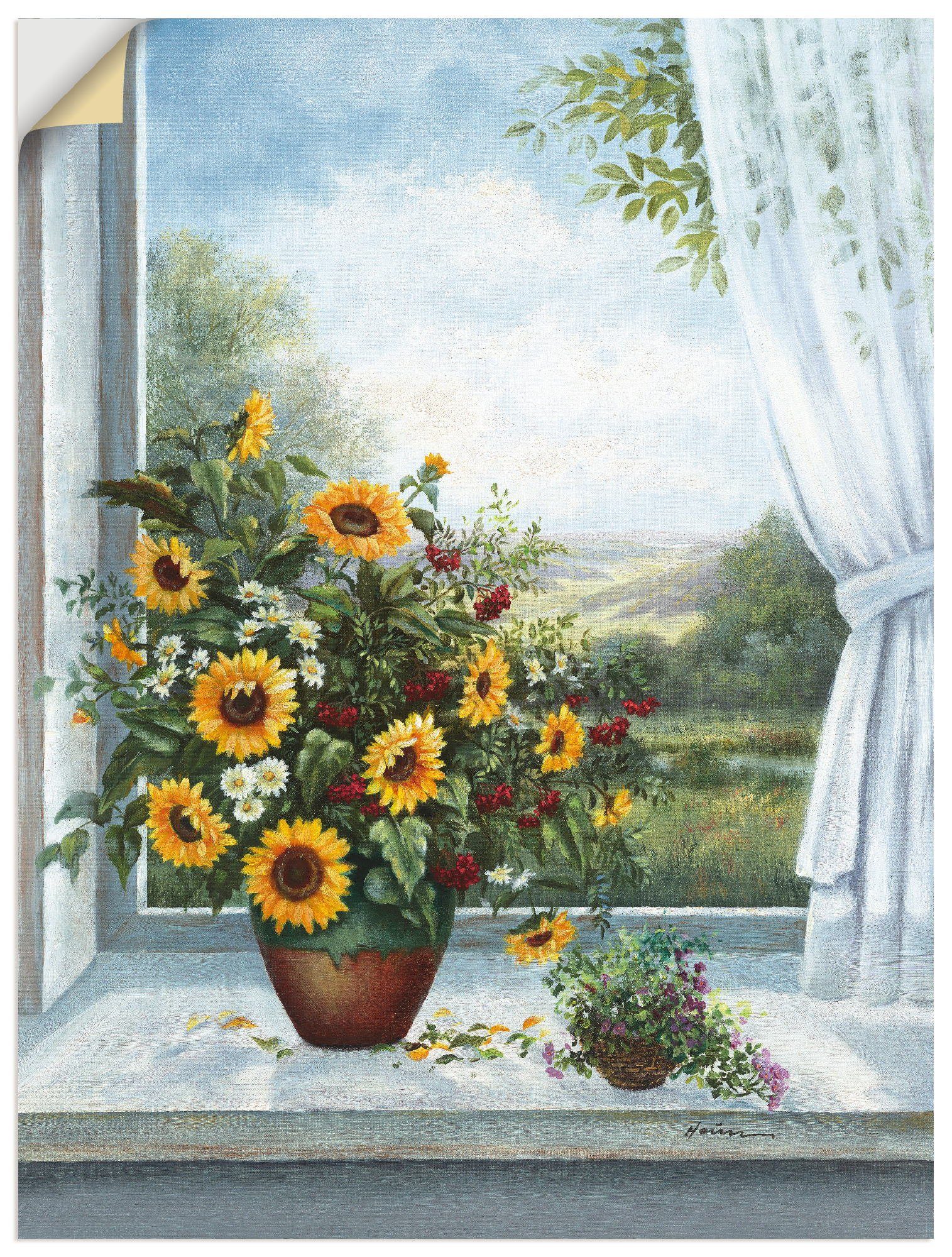 Artland Wandbild Sonnenblumen am Fenster, Arrangements (1 St), als Alubild, Leinwandbild, Wandaufkleber oder Poster in versch. Größen