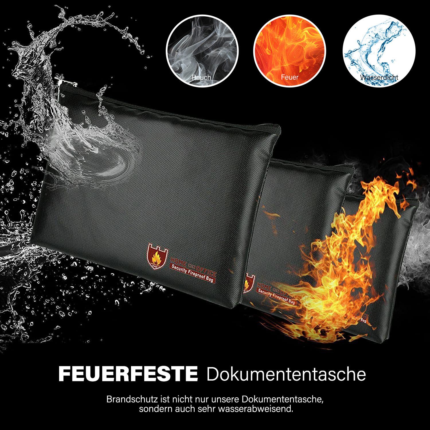 MOPUEA Dokumententasche Dokumententasche Feuerfest und wasserdicht Faltbar mit Reißverschlüsse (Feuerfeste und wasserdichte Sicherheitstasche, Schützt vor Feuer, Wasser, Hitze und Rauch – ideal für Notfälle), Faltbar, wasserdicht, hitzebeständig bis 1000 ℃, vielseitig nutzbar