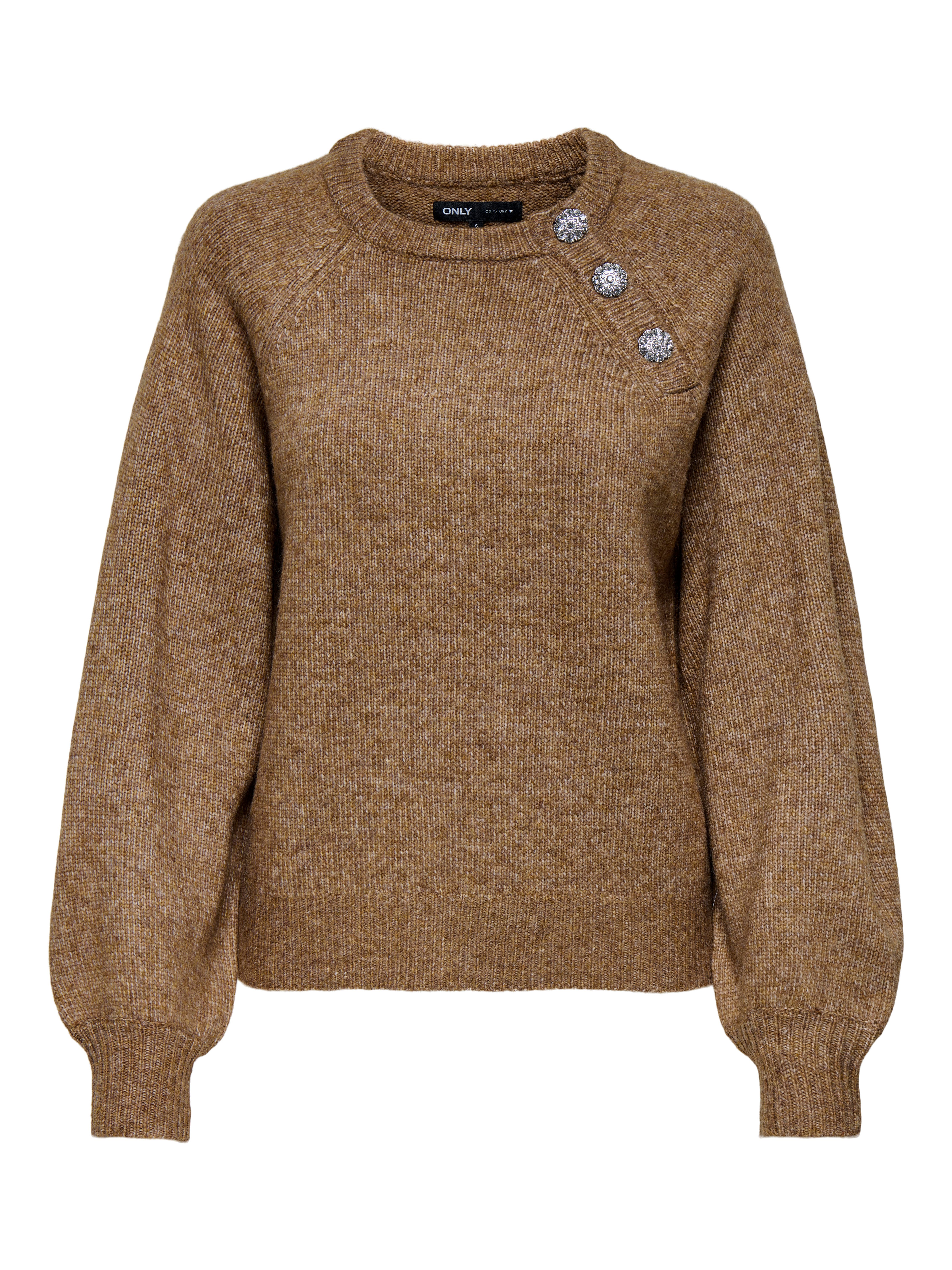 ONLY Strickpullover ONLLAUREN LIFE LS O-NECK BUTTON KNT
