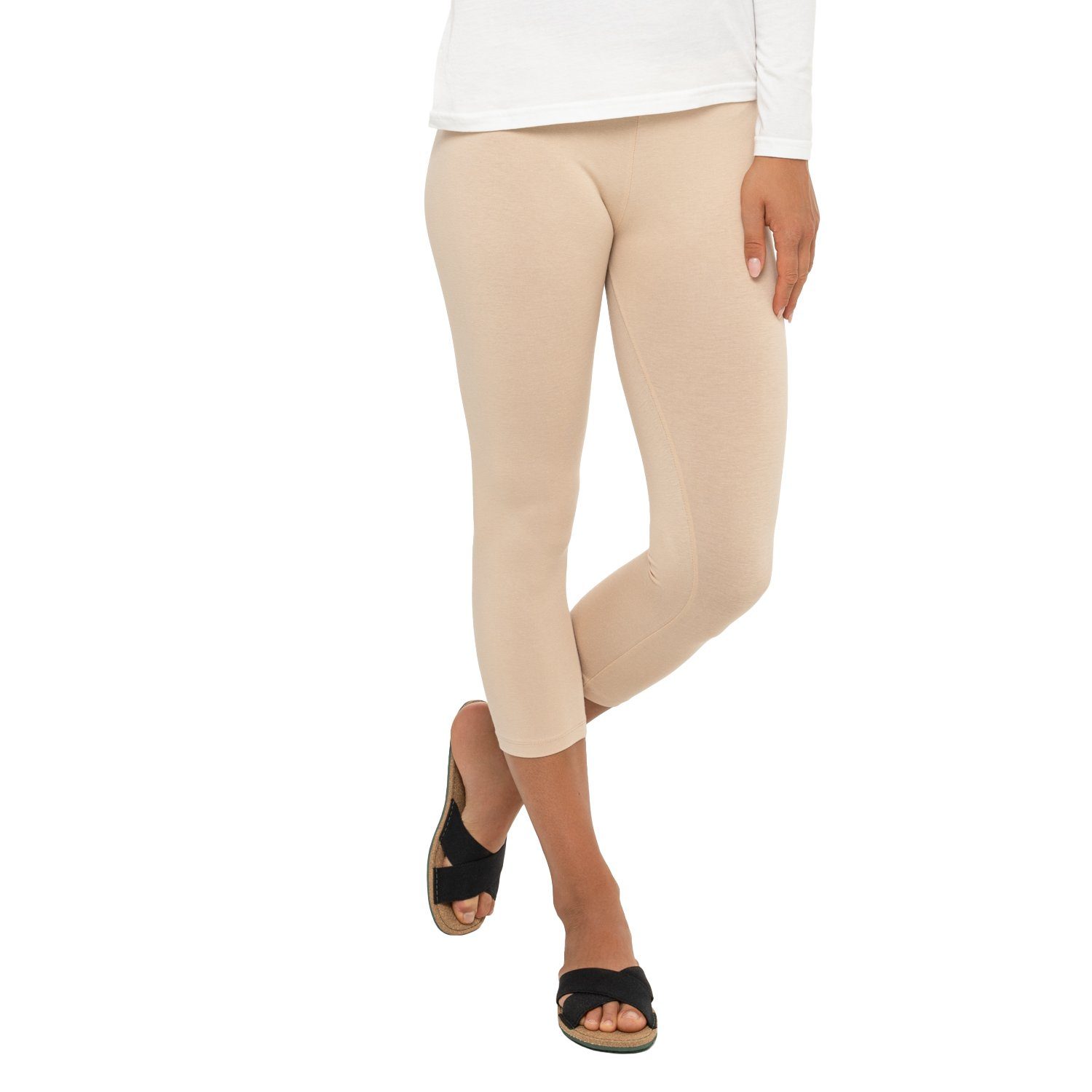 celodoro 3/4-Leggings Damen Leggings (3/4 Capri), Stretch-Jersey Hose aus Baumwolle Beige