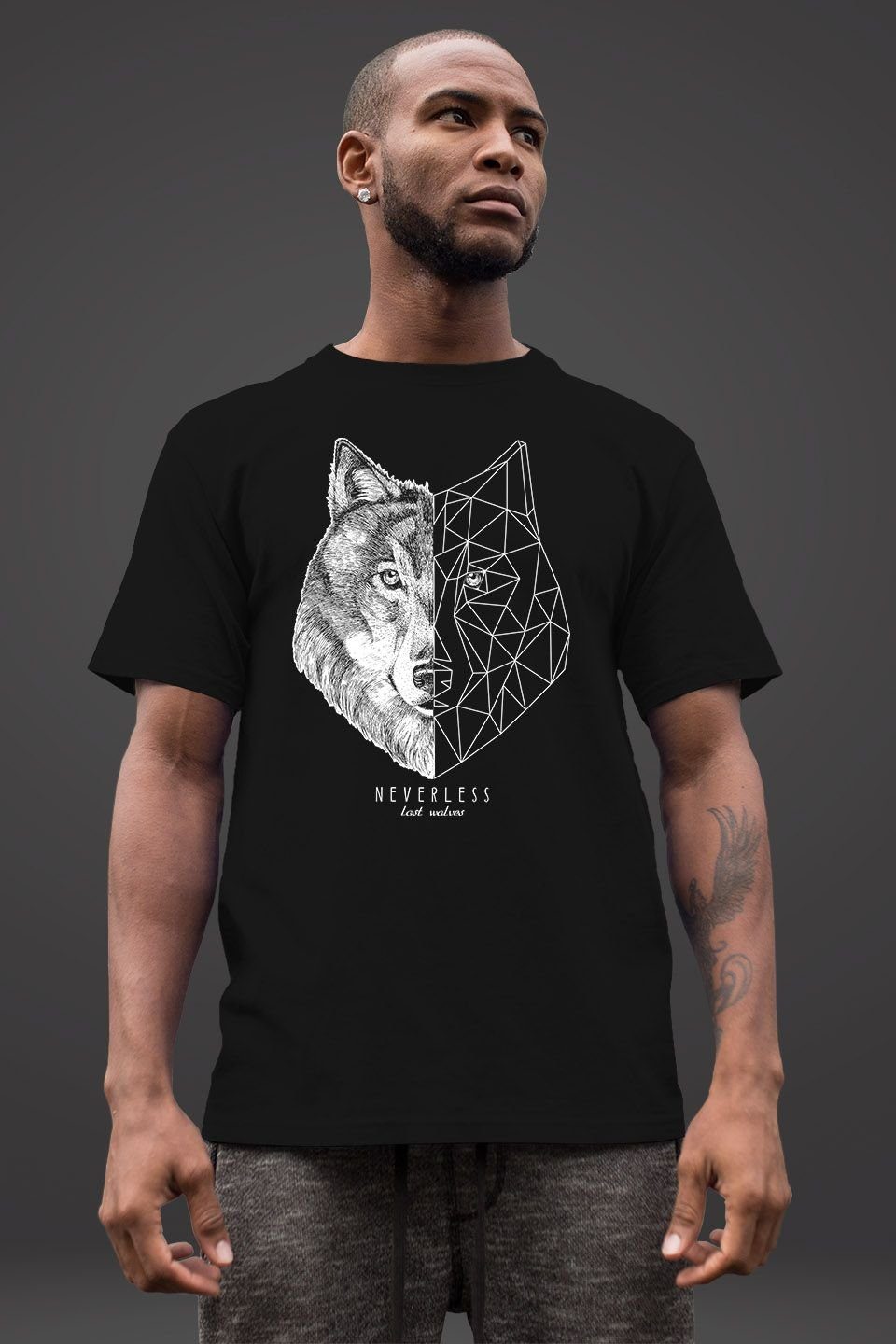 Neverless Print-Shirt Herren T-Shirt Wolf Polygon Kunst Grafik Tiermotiv Printshirt Fashion mit Print