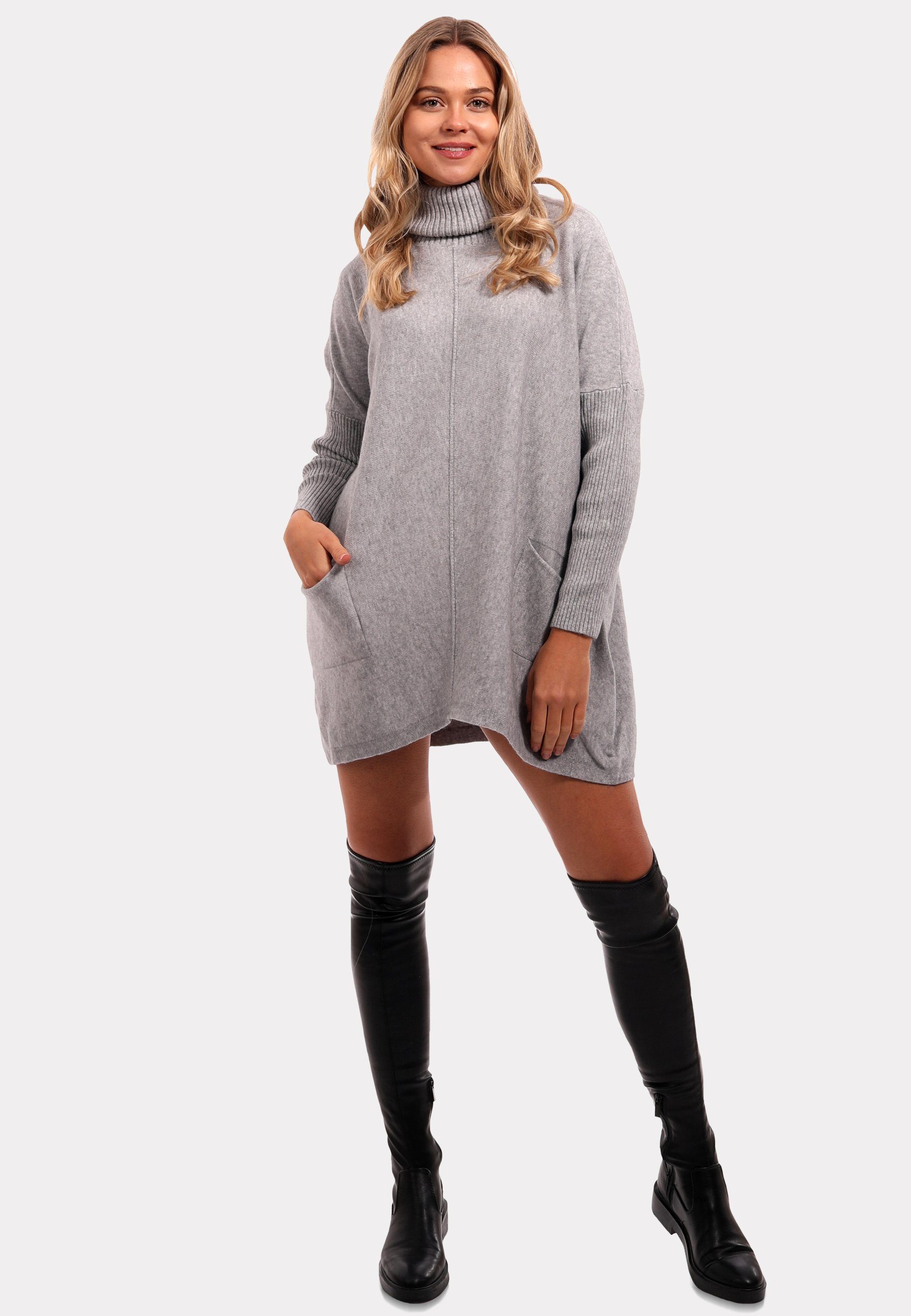 Fashion Rollkragenpullover Sweater Grau aus Pullover Strickmix Style & YC Casual Feinstrick