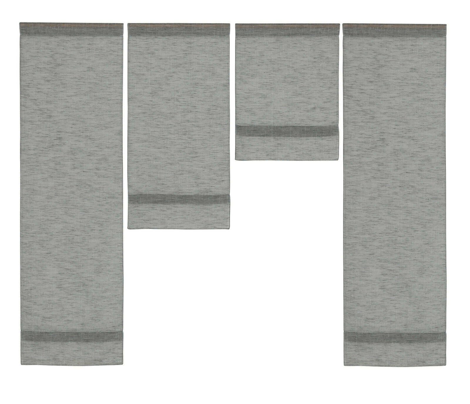 Scheibengardine Mini Flächenvorhang Set grau karriert, Clever-Kauf-24, Stangendurchzug (4 St), halbtransparent