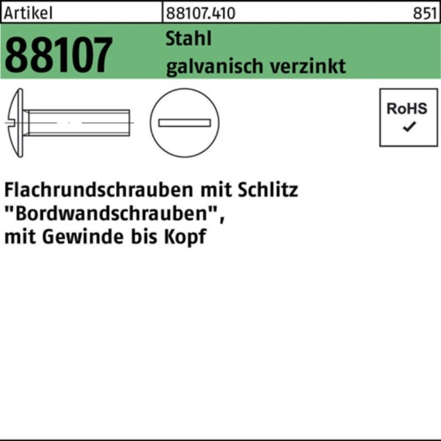 Reyher Schraube 200er Pack Flachrundschraube R 88107 Schlitz VG M6x35 Stahl 4.6 galv.v