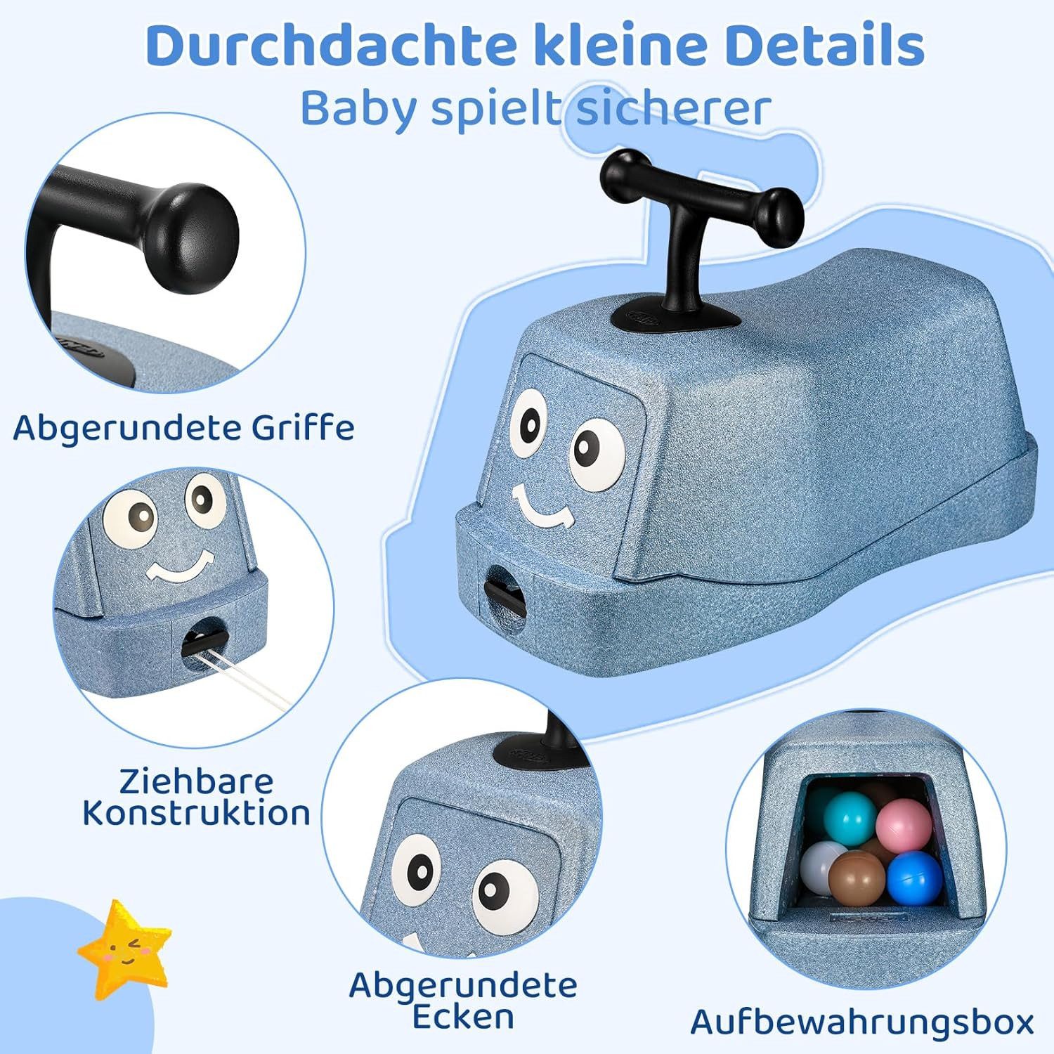 TLGREEN Rutscherauto 5 in 1 Babyrutscher mit Geräuschlose Räder, (Rutschfahrzeug), Babyroller bis 20kg, EPP, Baby Walker, Wippauto – Bild 2 von 5