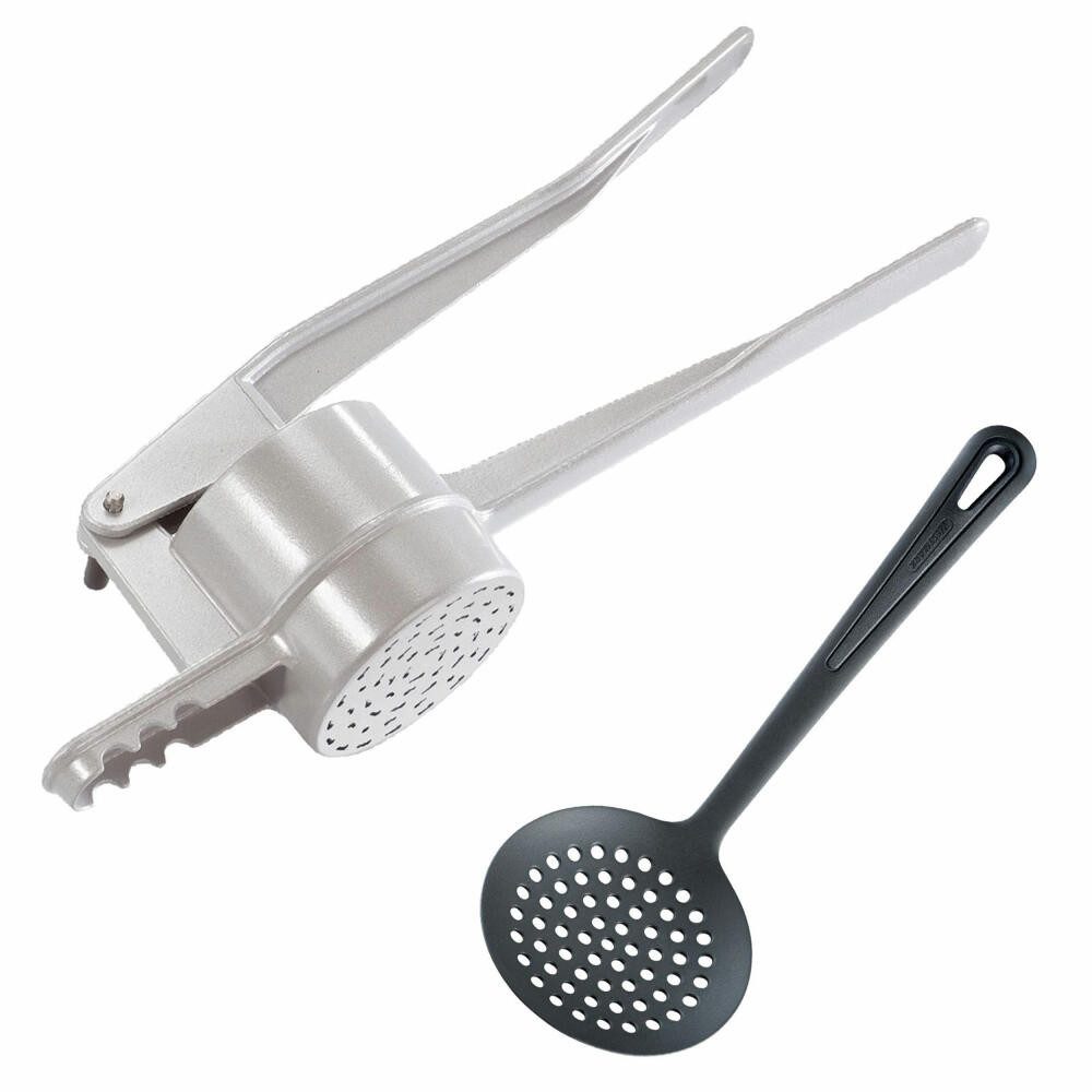 WESTMARK Spätzlepresse mit traditioneller Lochung + 1 Schöpflöffel, 2-tlg. Set, Aluminium, PA