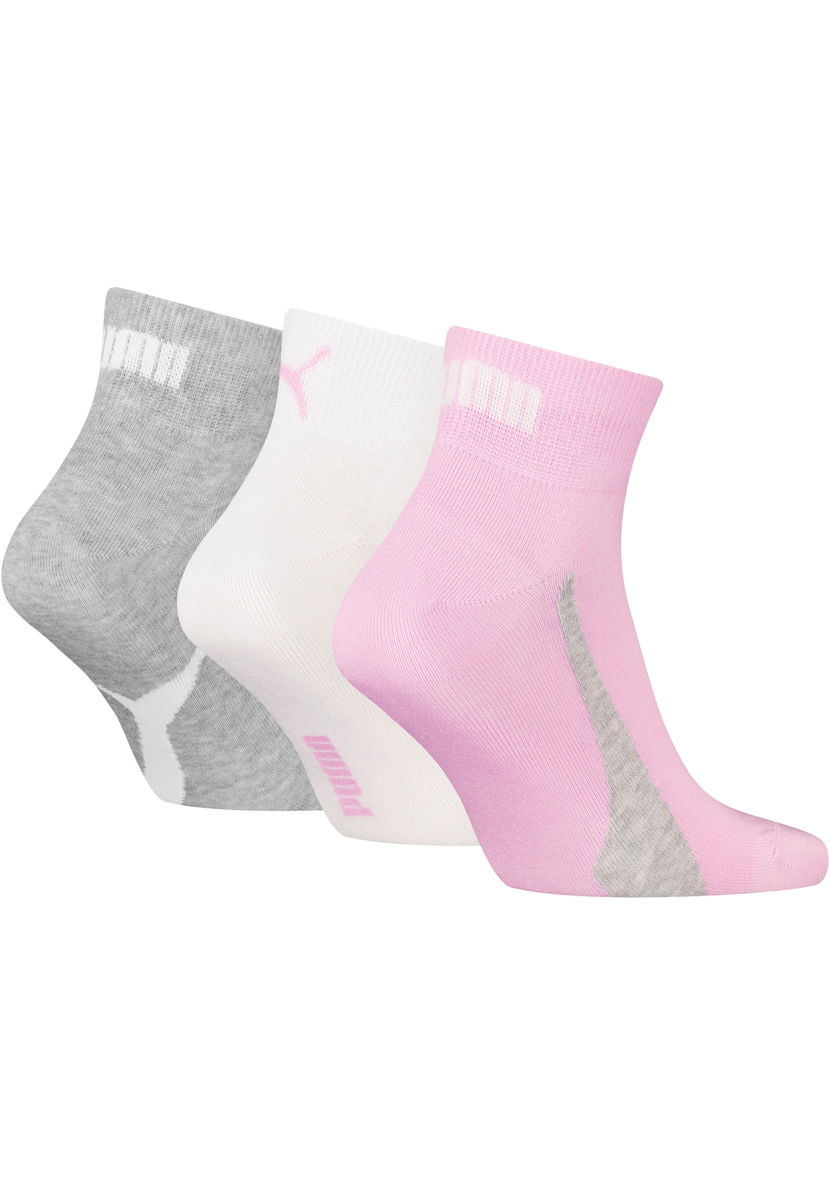 PUMA Kurzsocken PUMA UNISEX LIFESTYLE QUARTER 3P (3-Paar, 3 Paar) mit kurzem geripptem Schaft