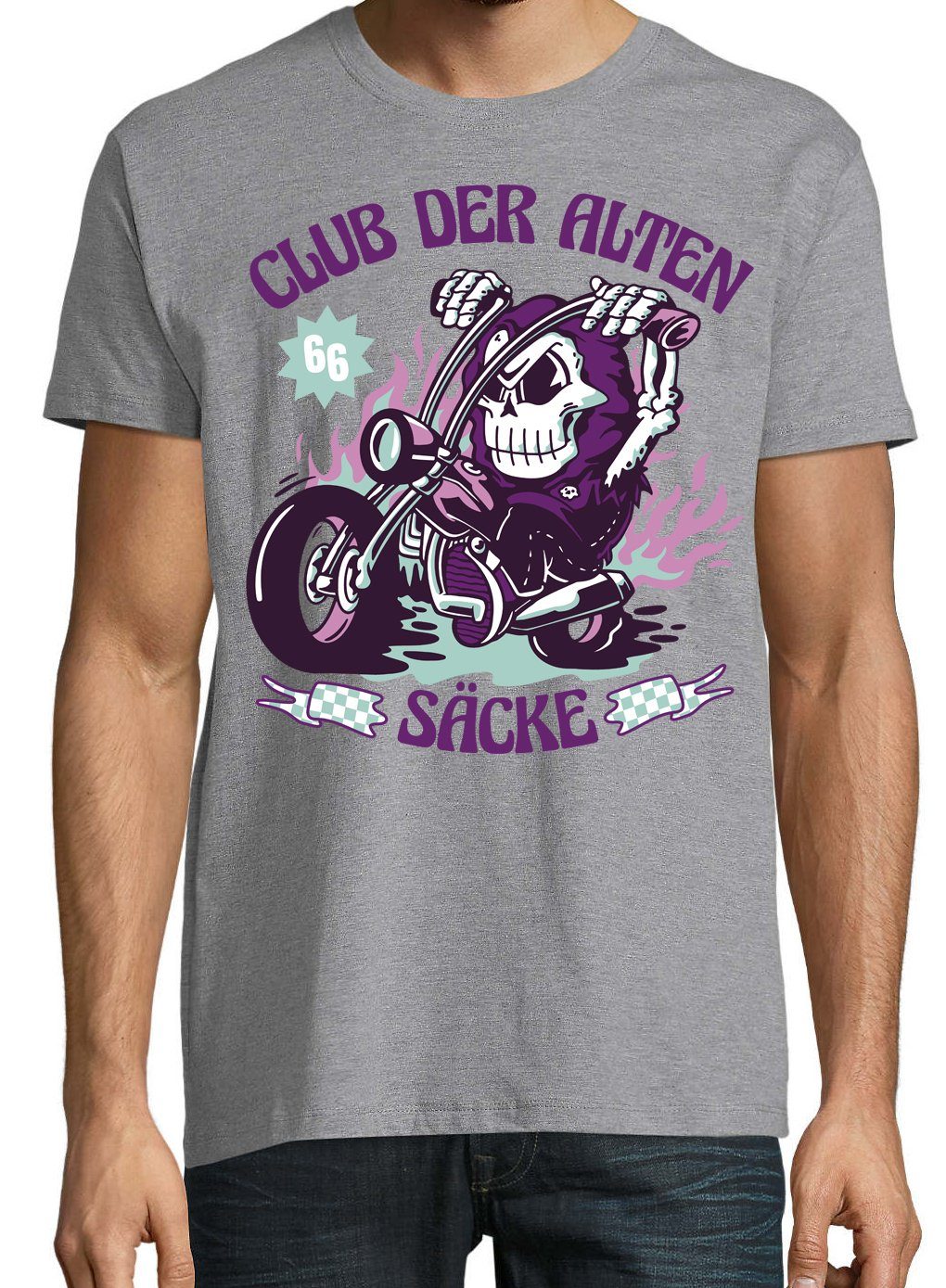T-Shirt Alten Shirt Herren Der Youth mit Designz lustigem Säcke Grau Club Frontprint Biker