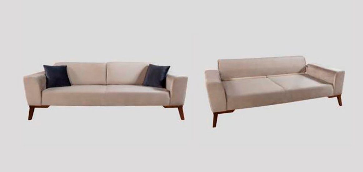 JVmoebel Sofa Beige Dreisitzer Sofa Couchen Sitzmöbel Samt Elegante Wohnzimmer Couch