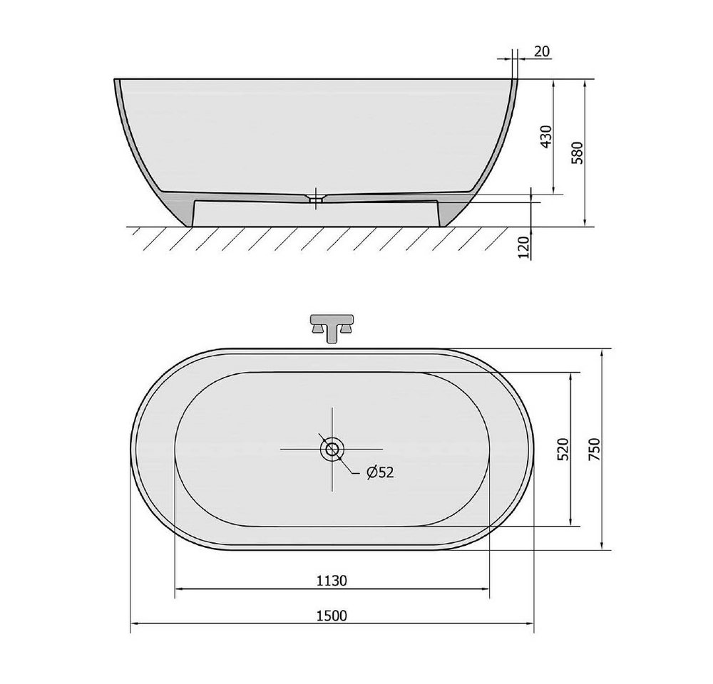 Thumbnail - HAK Badewanne REDUTA, freistehende Badewanne, 150x75cm, schwarz
