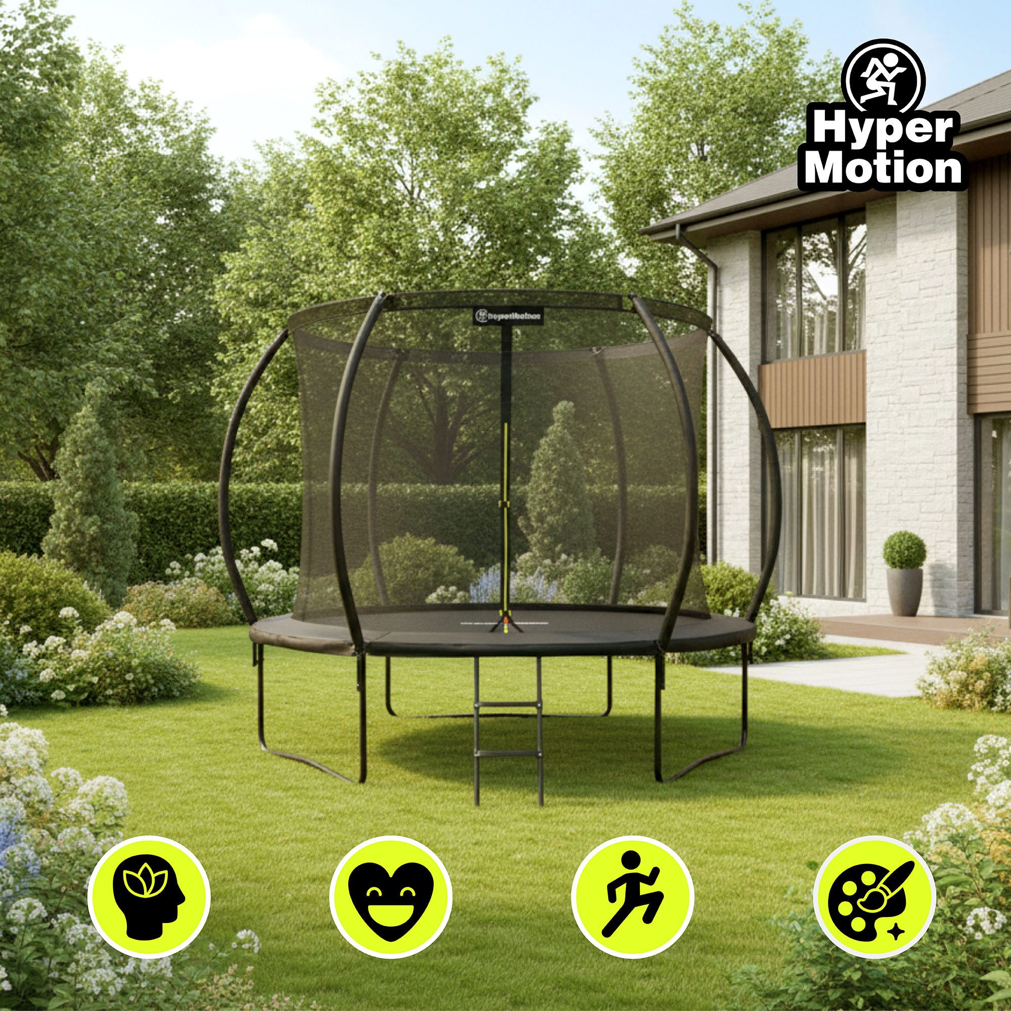 HyperMotion Gartentrampolin Gartentrampolin mit Leiter und Innennetz für Haus und Garten, Ø 305 cm – Bild 3 von 5