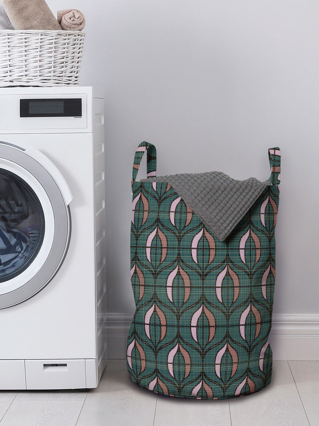 Wäschesäckchen Kordelzugverschluss Wäschekorb für Griffen Art-Deco-inspirierten Formen Waschsalons, mit Abstrakt Abakuhaus