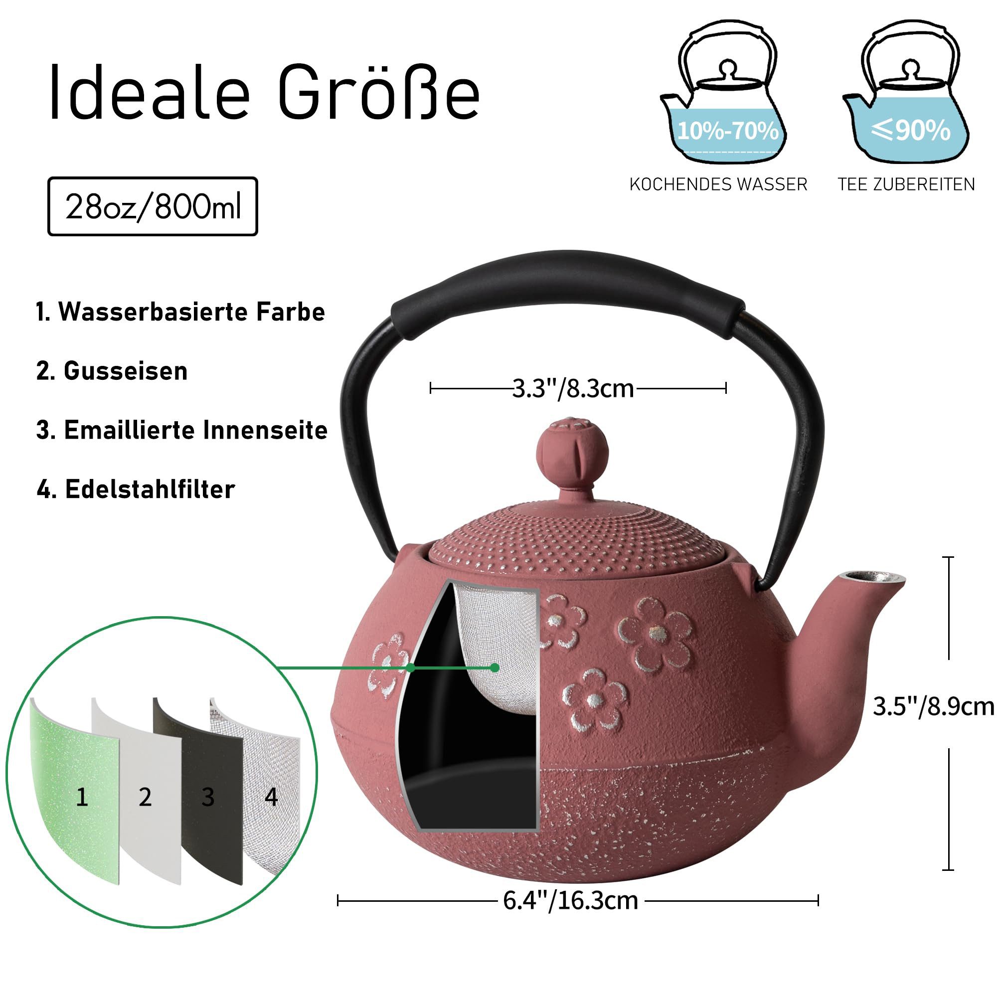 Vankel Teekanne Vielseitige Gusseisen Teekanne Kollektion mit Edelstahlfilter