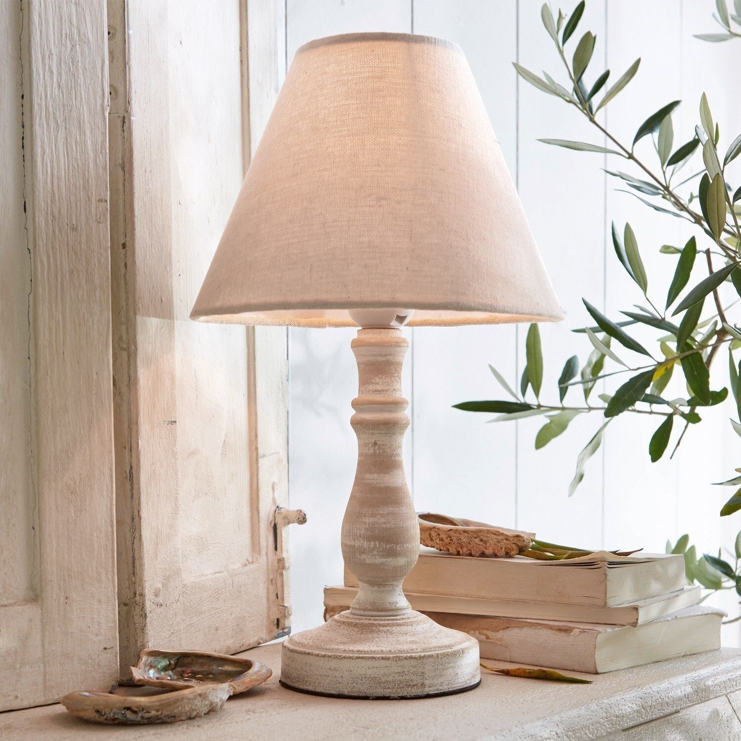 Mirabeau Tischleuchte Tischlampe Kayenta leinen/antikweiß günstig online kaufen