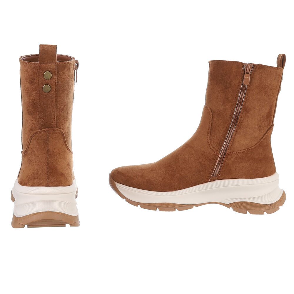 Ital-Design Damen Freizeitstiefel mit flexibel Gummizug und Komfort Plateaustiefelette (90649083) Keilabsatz/Wedge Stiefeletten in Camel – Bild 5 von 5